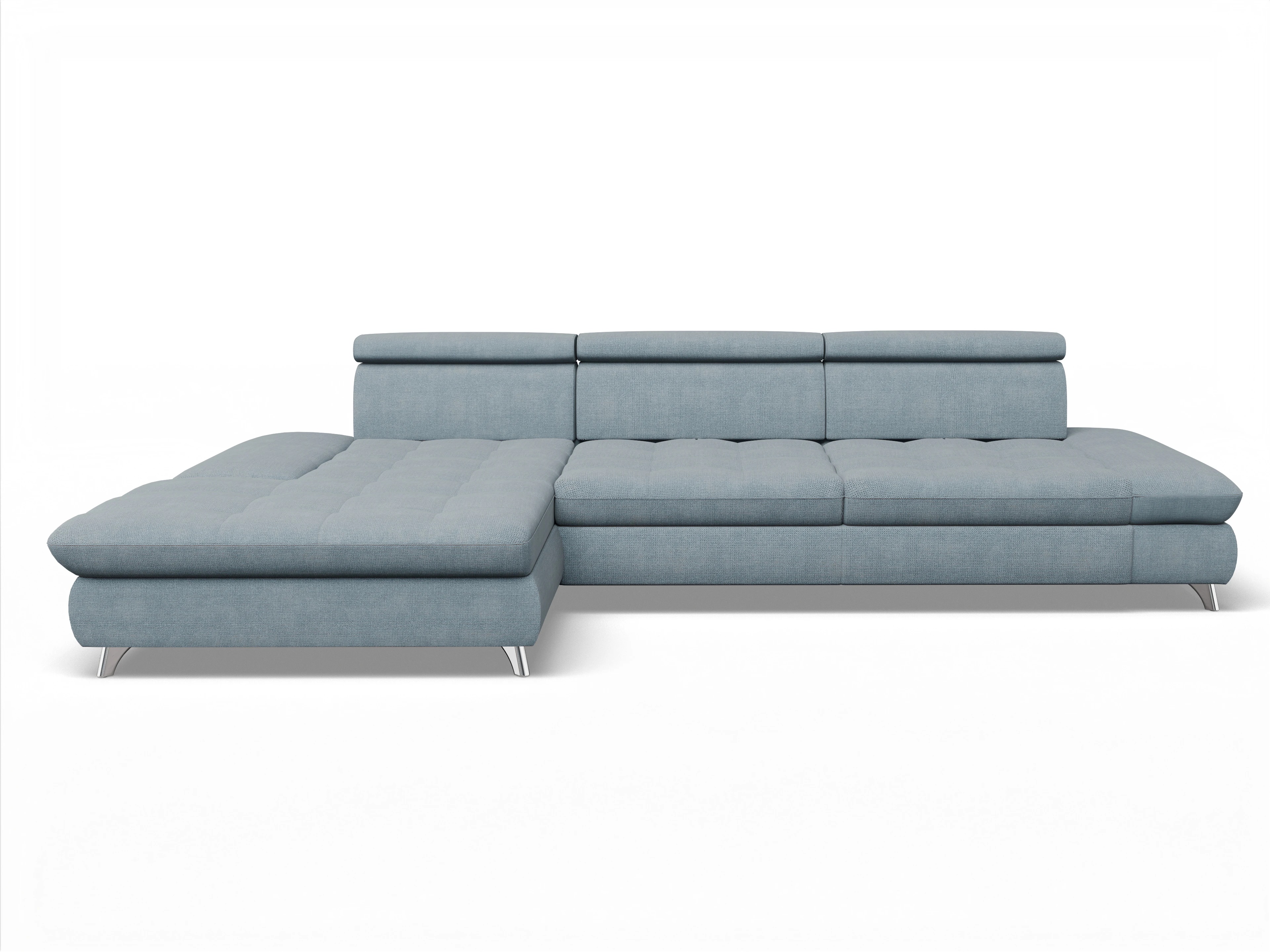 Ansicht des Produktes Memphis Stoff Ecksofa links Abschluss offen in Stoff Blau