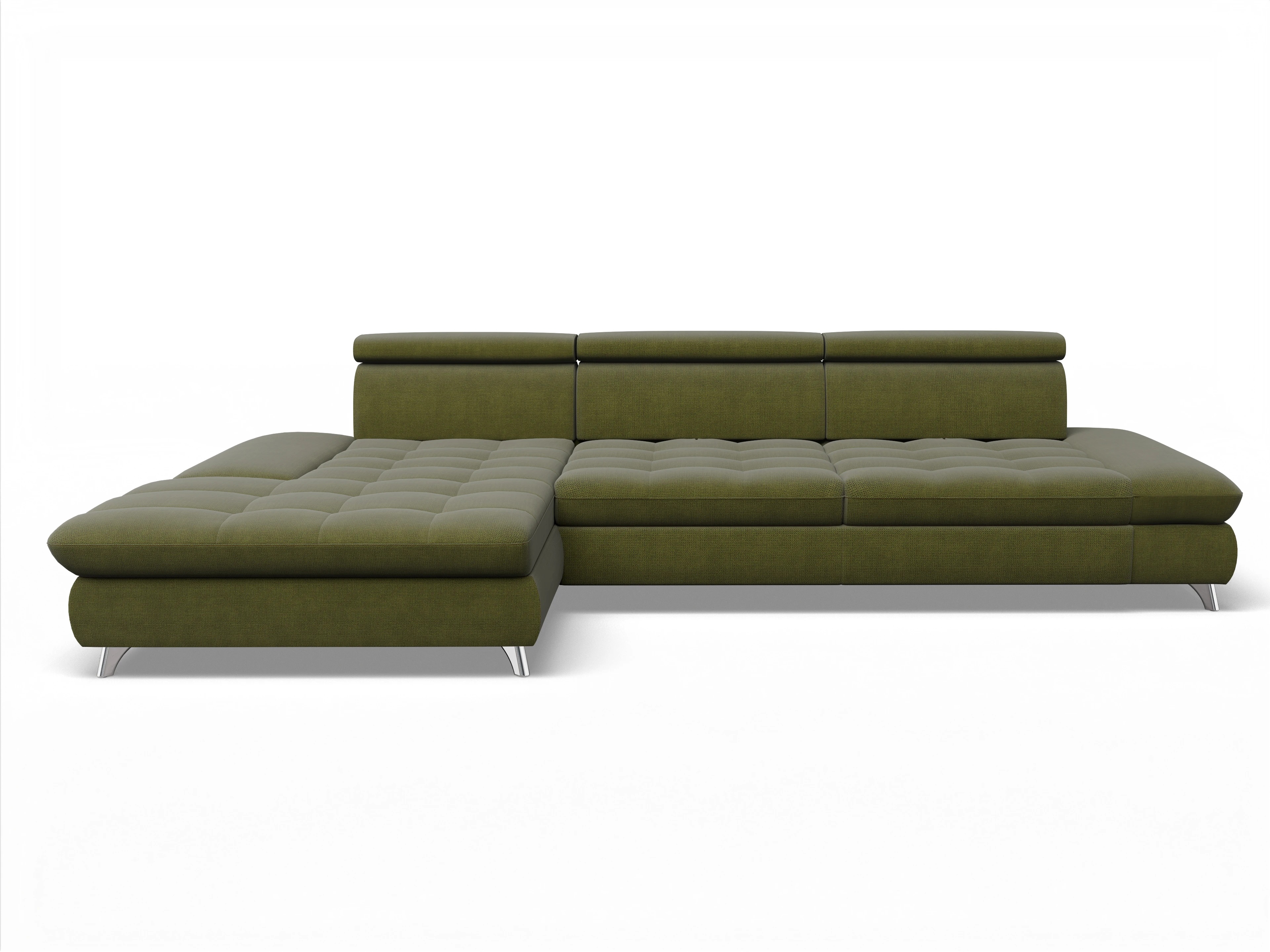 Ansicht des Produktes Memphis Stoff Ecksofa links Abschluss offen in Stoff Grün
