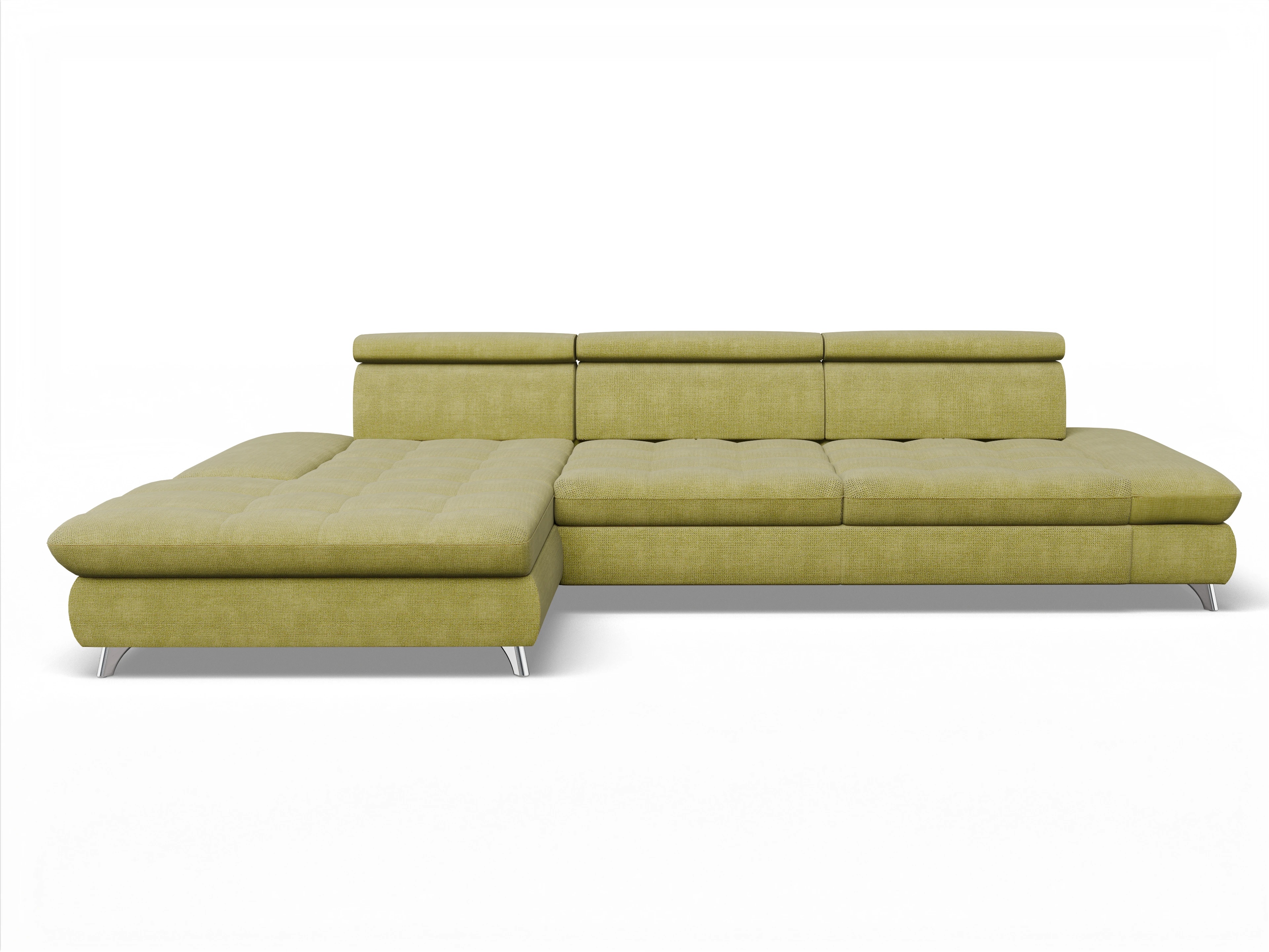 Ansicht des Produktes Memphis Stoff Ecksofa links Abschluss offen in Stoff Grün