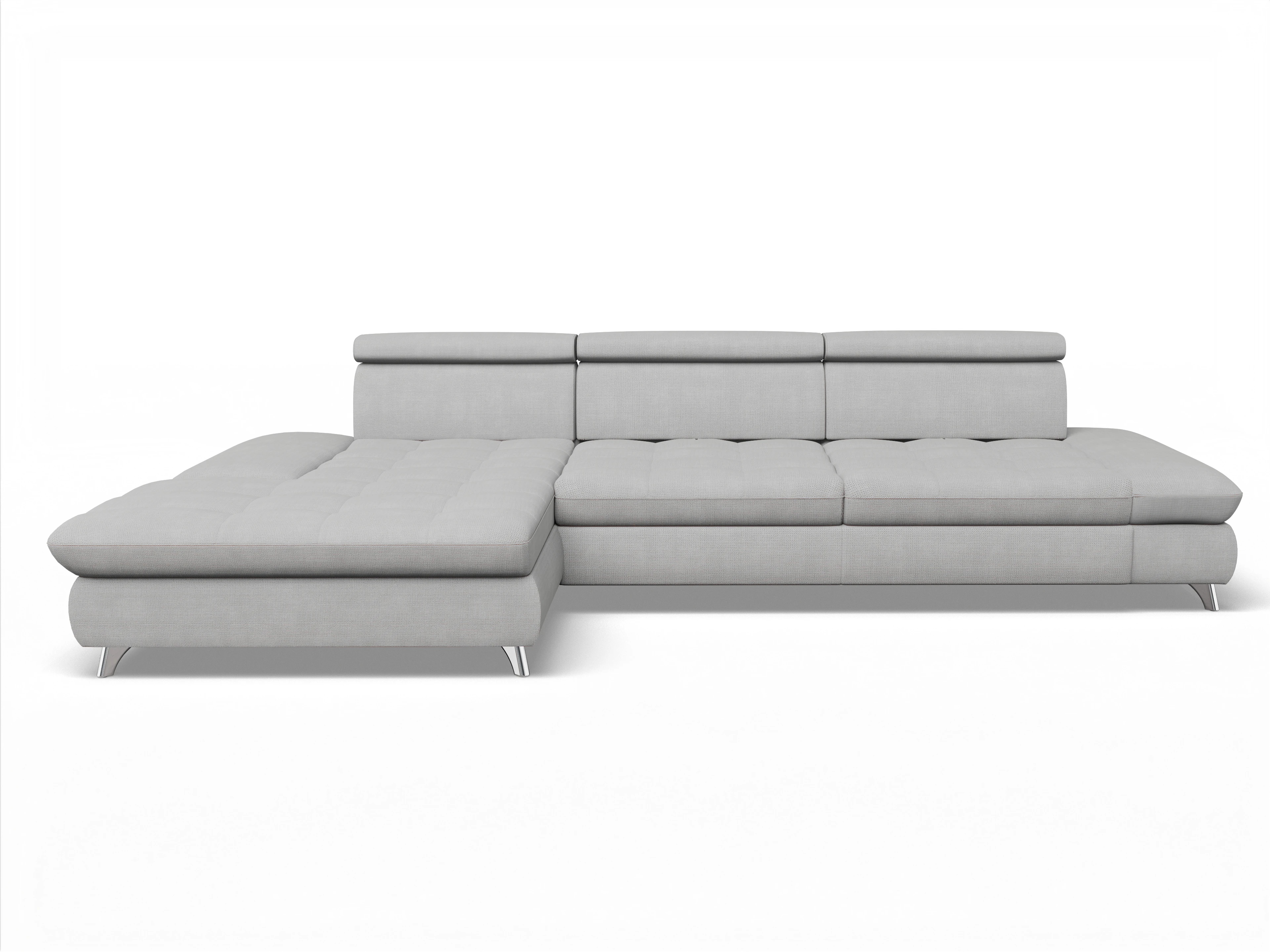Ansicht des Produktes Memphis Stoff Ecksofa links Abschluss offen in Stoff Grau