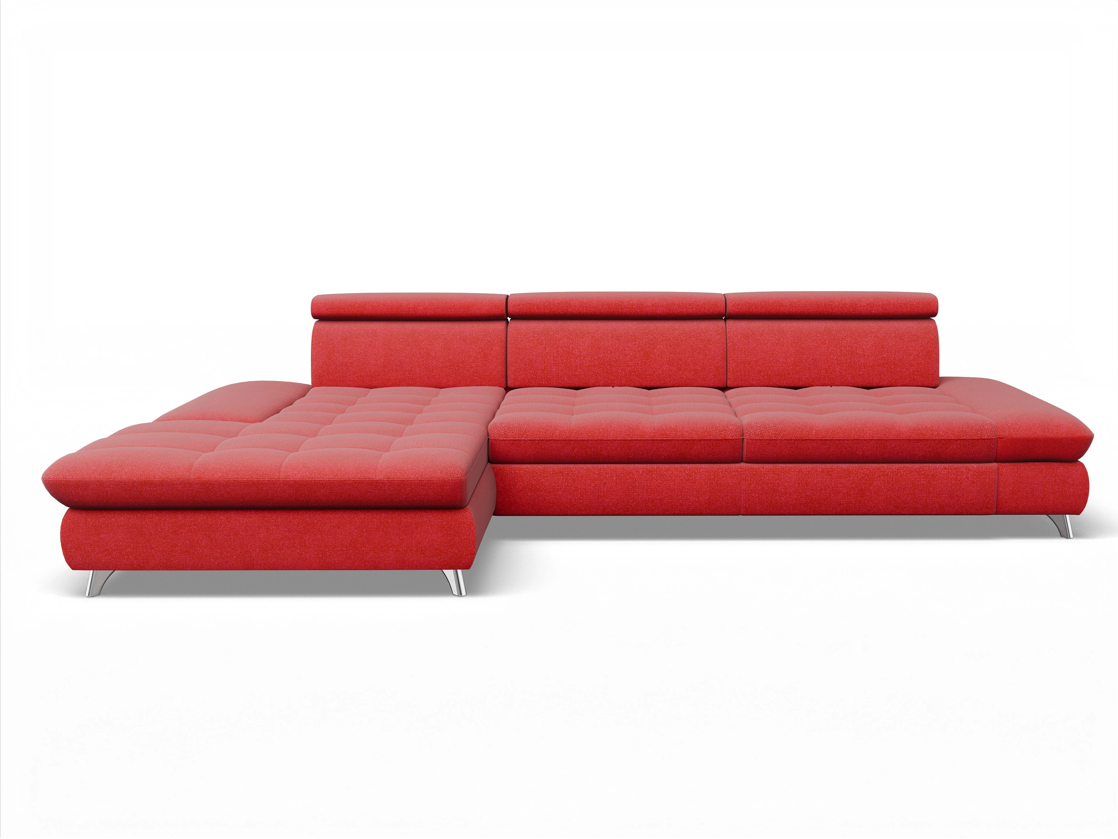 Ansicht des Produktes Memphis Stoff Ecksofa links Abschluss offen in Stoff Rot