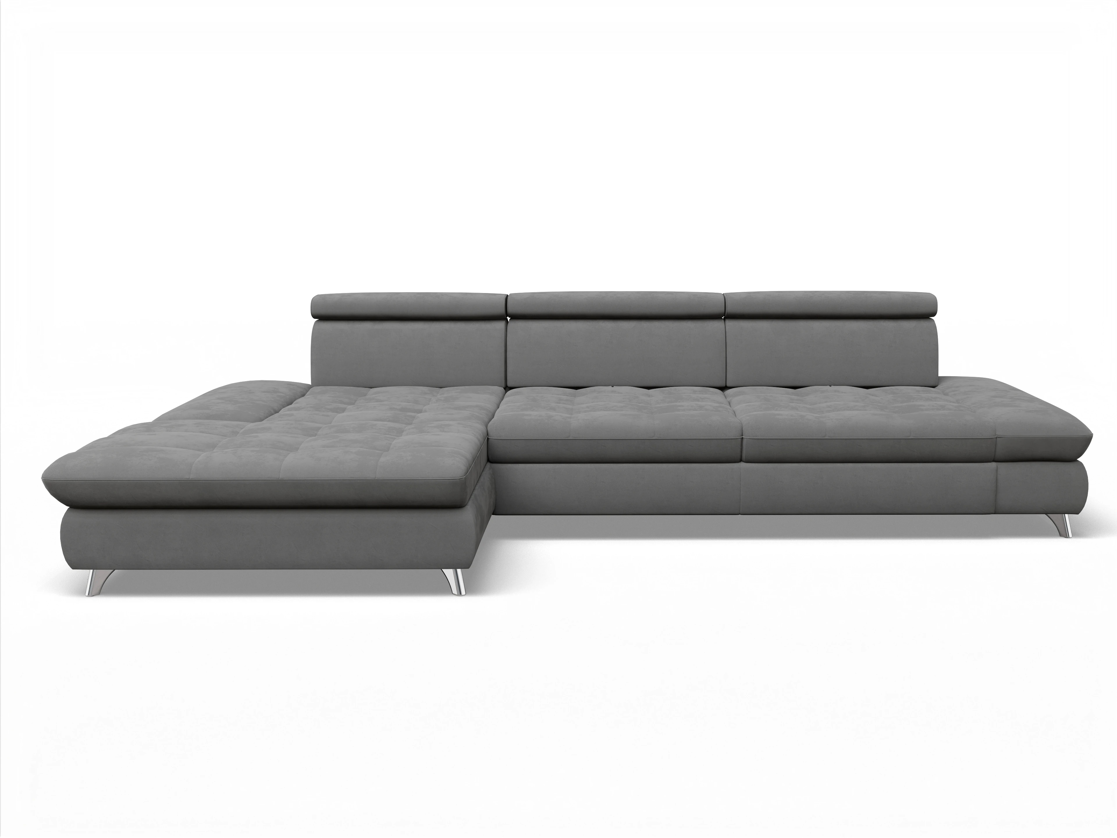 Ansicht des Produktes Memphis Stoff Ecksofa links Abschluss offen in Stoff Grau