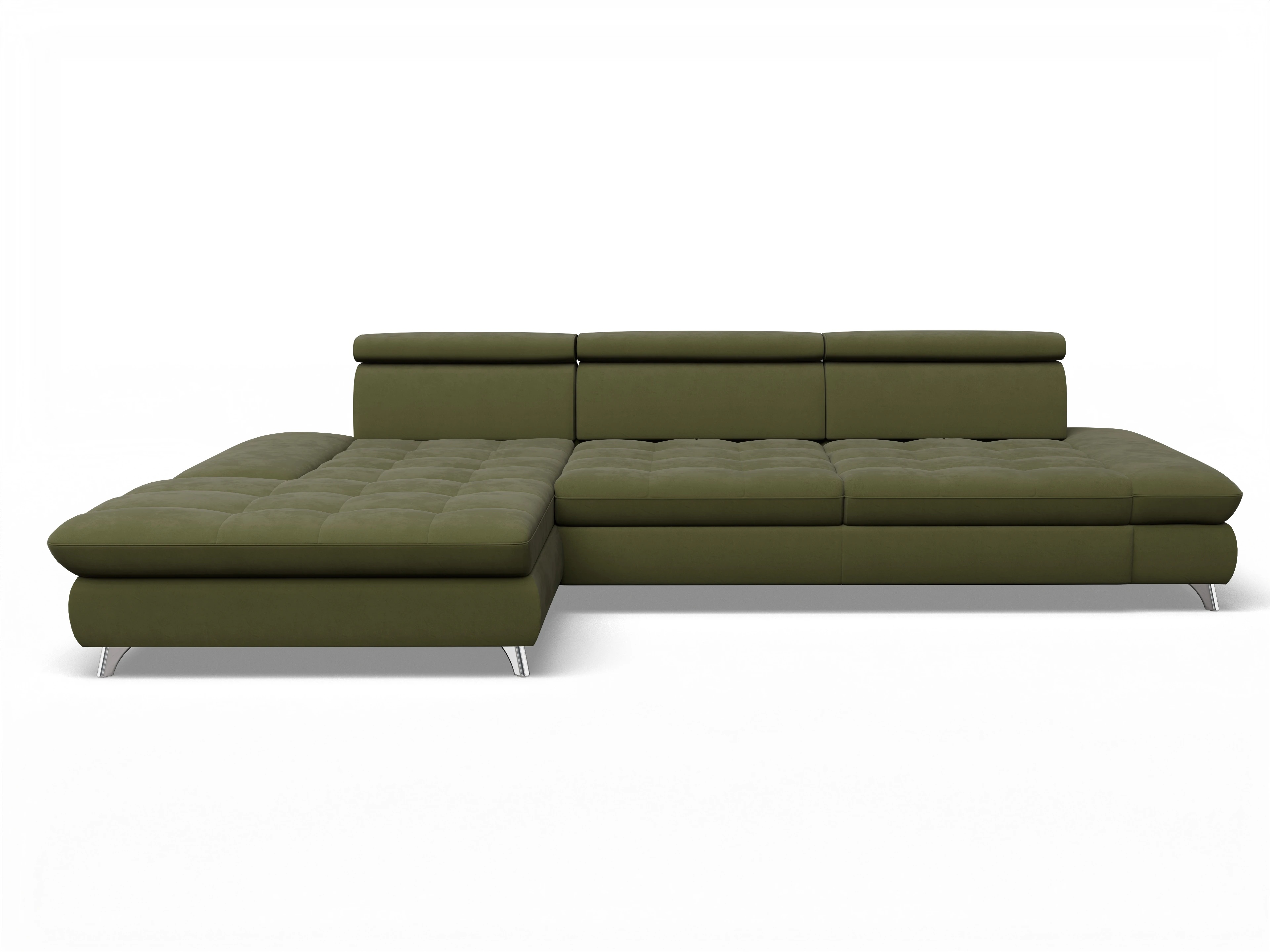Ansicht des Produktes Memphis Stoff Ecksofa links Abschluss offen in Stoff Grün