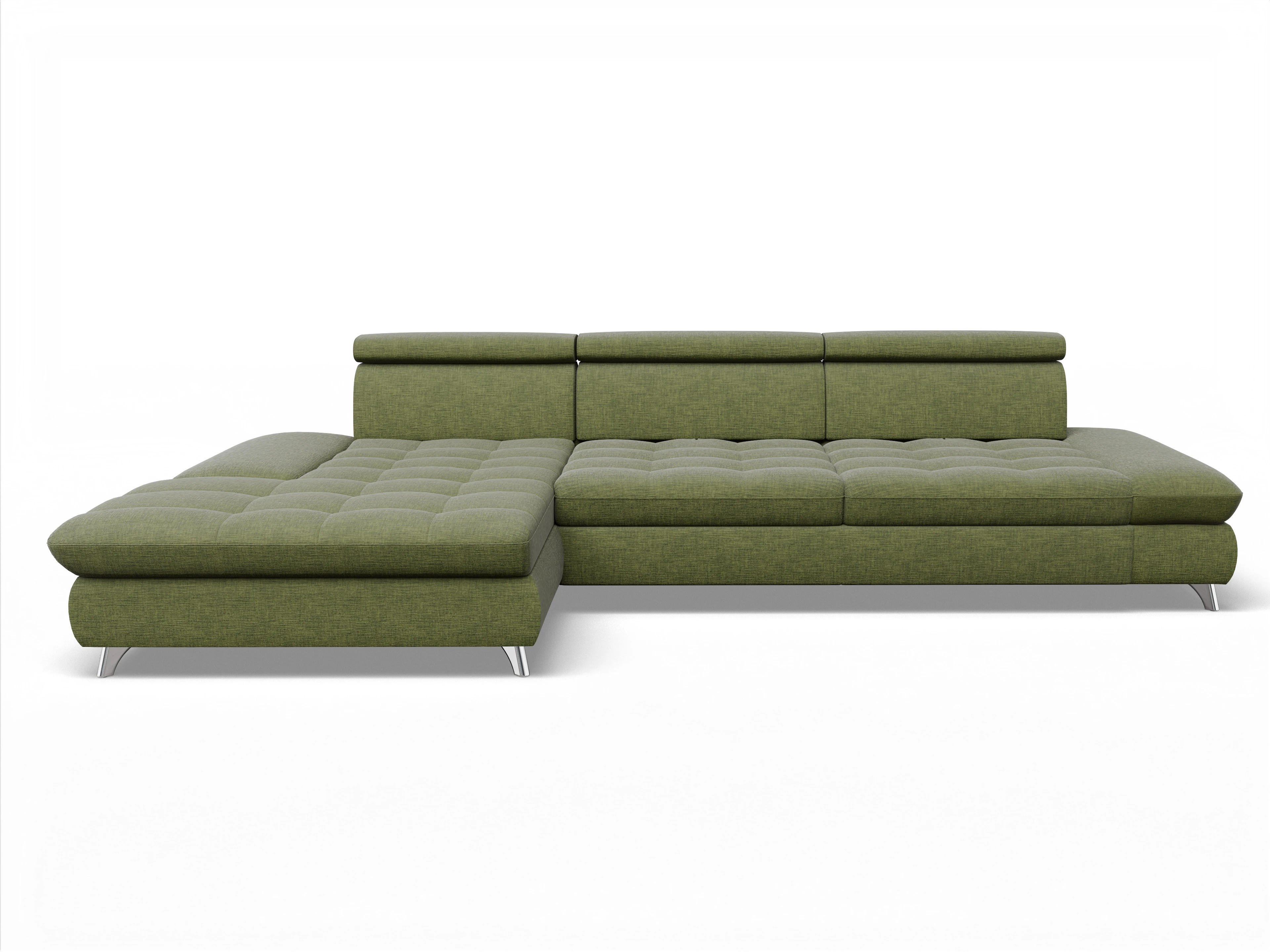Ansicht des Produktes Memphis Stoff Ecksofa links Abschluss offen in Stoff Grün