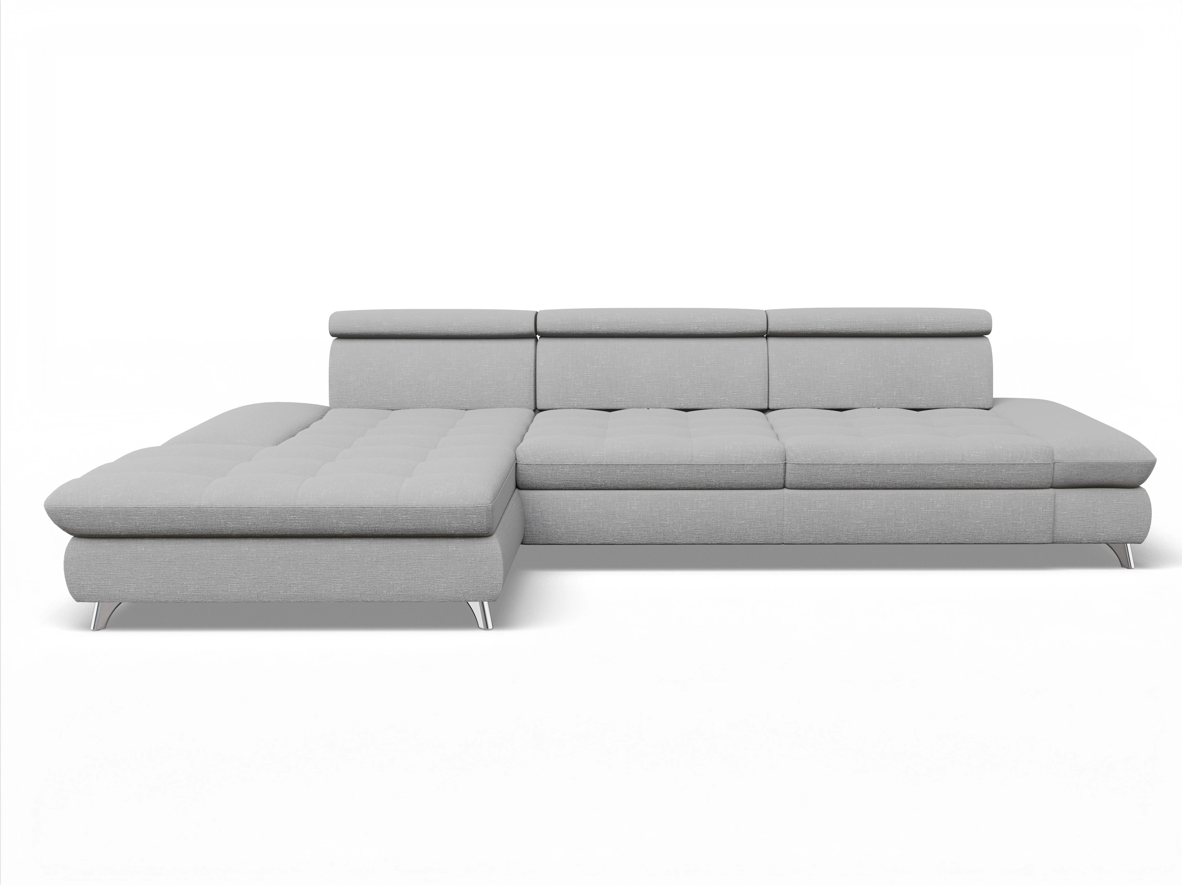 Ansicht des Produktes Memphis Stoff Ecksofa links Abschluss offen in Stoff Grau