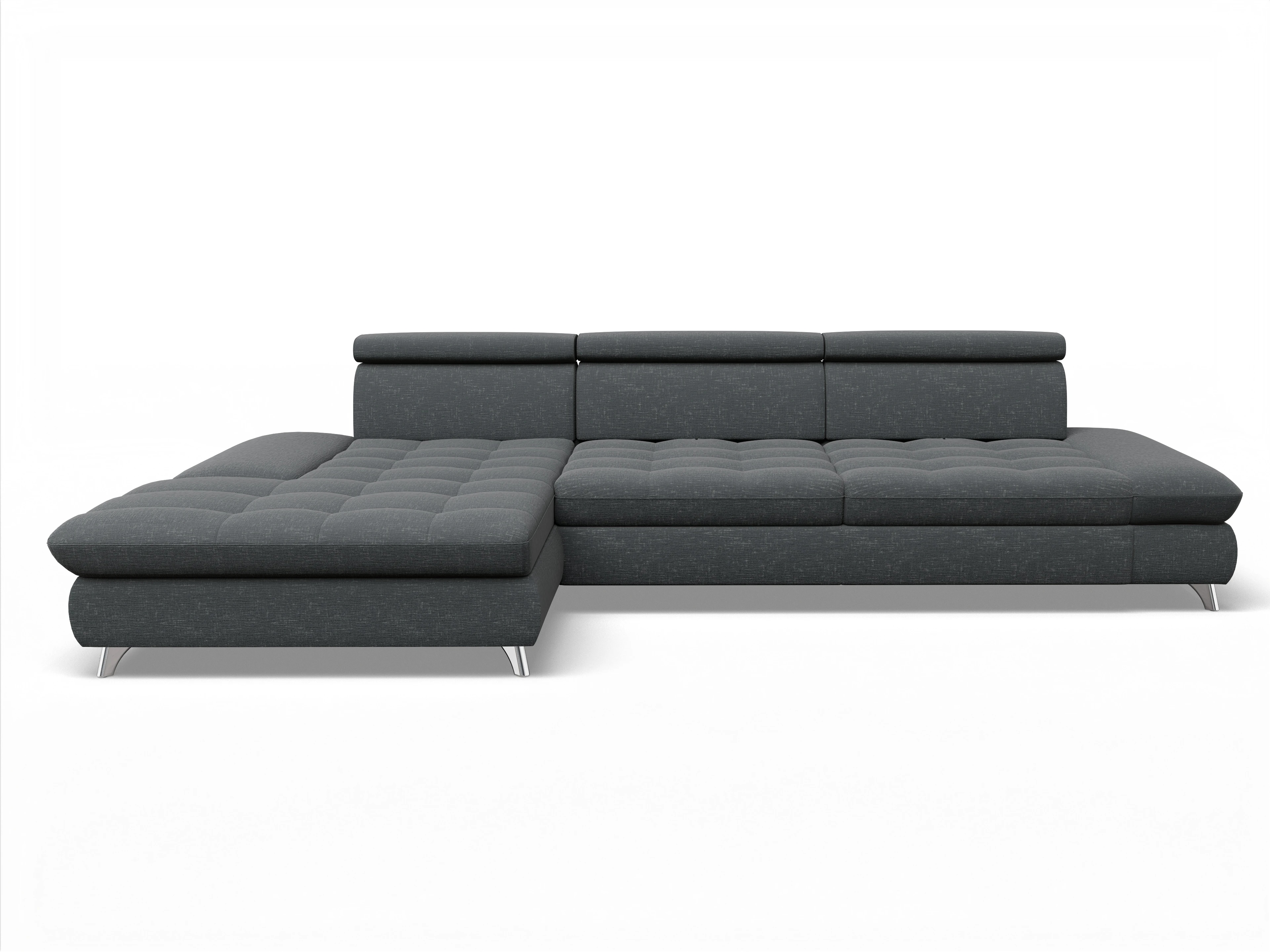 Ansicht des Produktes Memphis Stoff Ecksofa links Abschluss offen in Stoff Grau