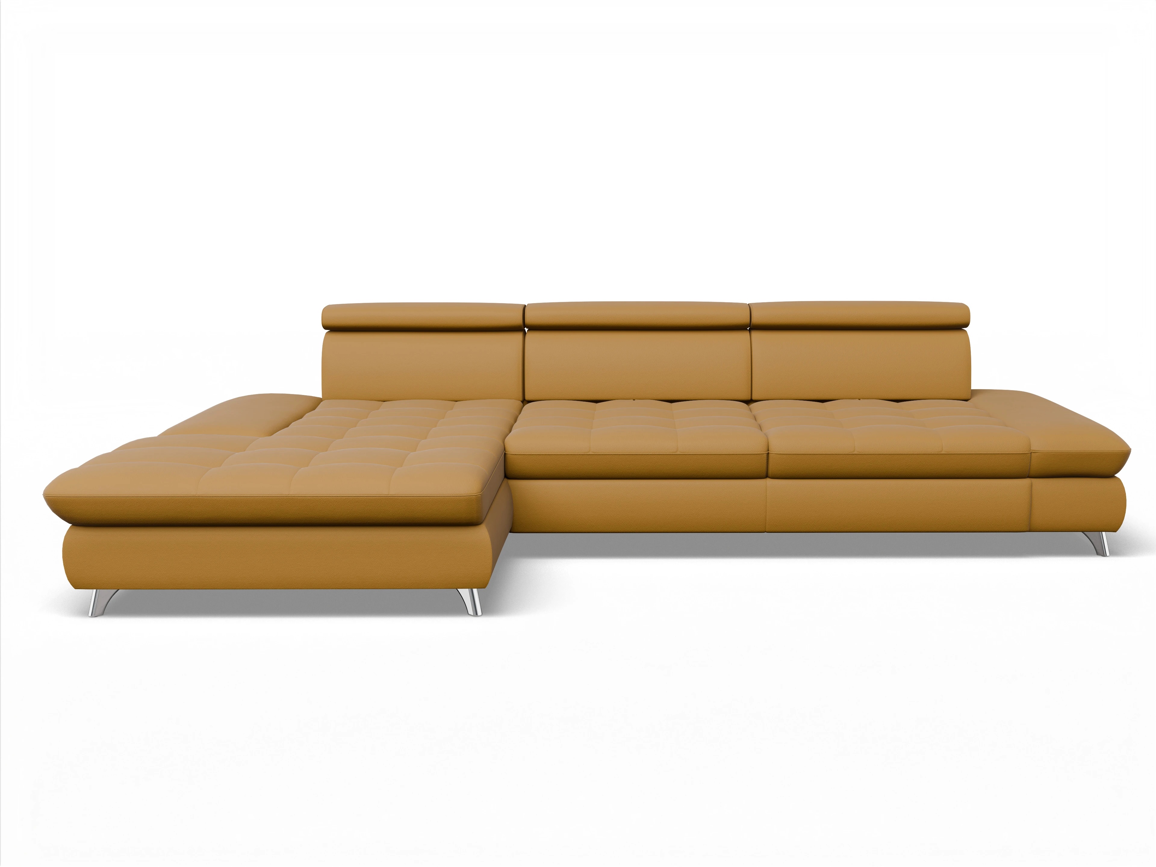 Ansicht des Produktes Memphis Stoff Ecksofa links Abschluss offen in Leder Gelb