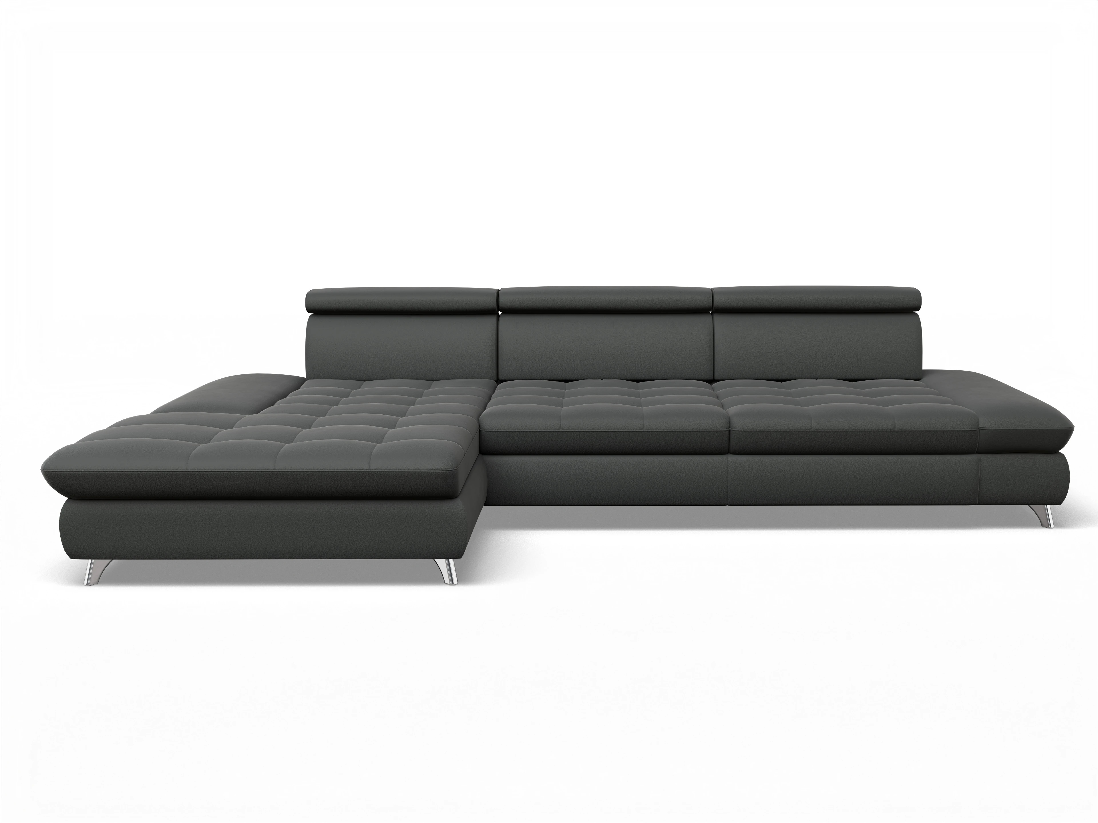Ansicht des Produktes Memphis Stoff Ecksofa links Abschluss offen in Leder Grau