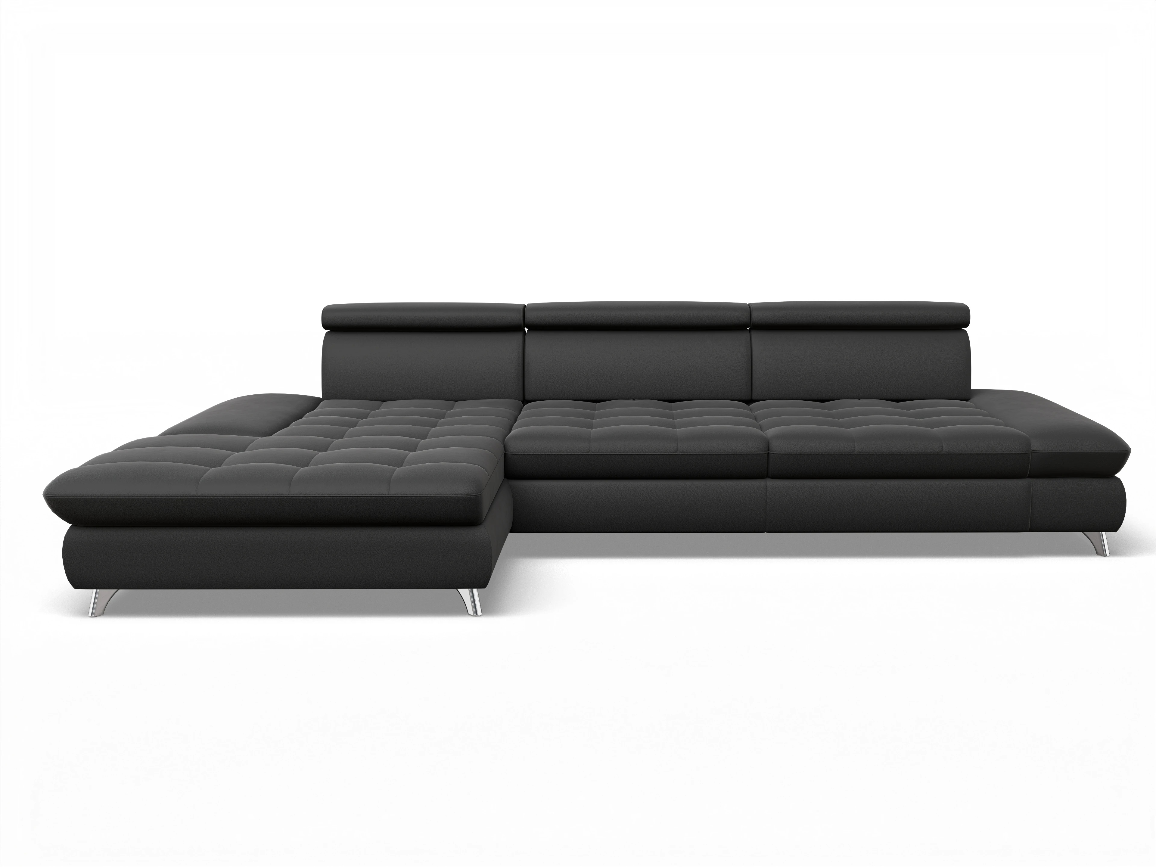 Ansicht des Produktes Memphis Stoff Ecksofa links Abschluss offen in Leder Schwarz