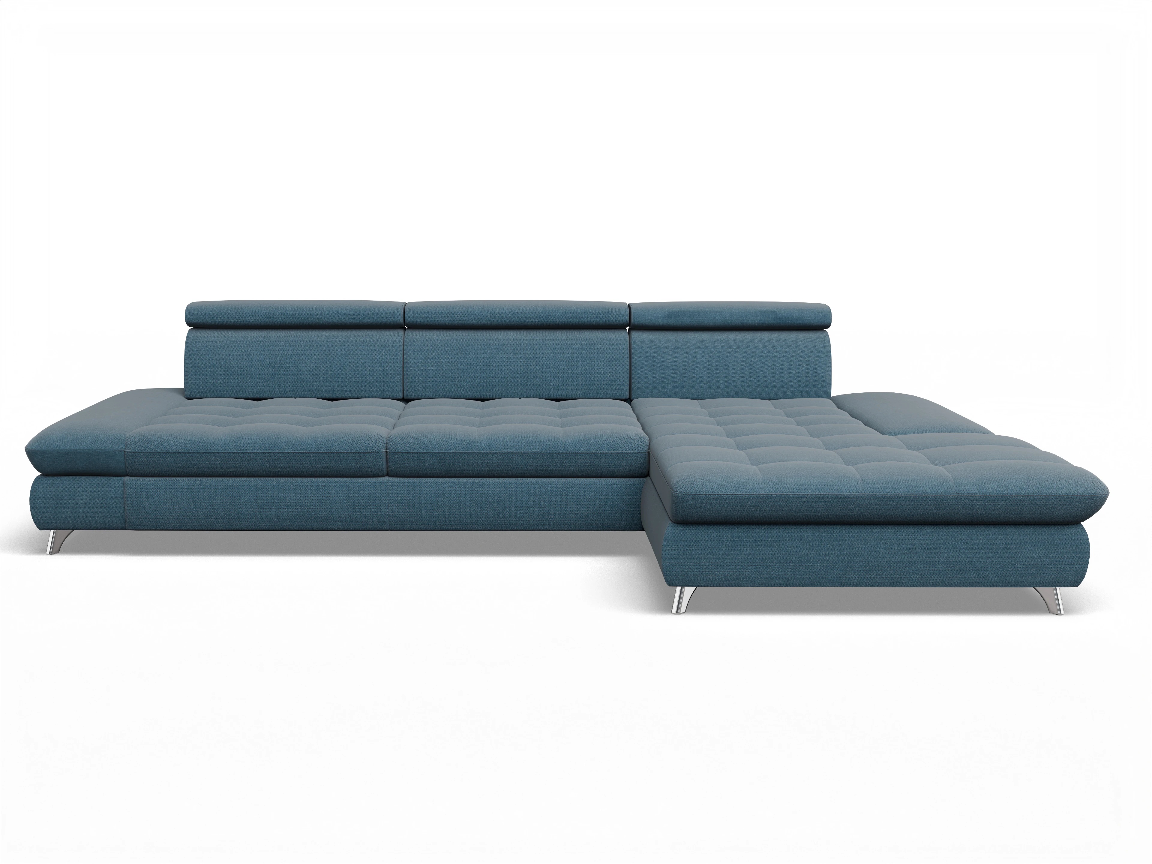 Ansicht des Produktes Memphis Stoff Ecksofa rechts Abschluss offen in Stoff Blau