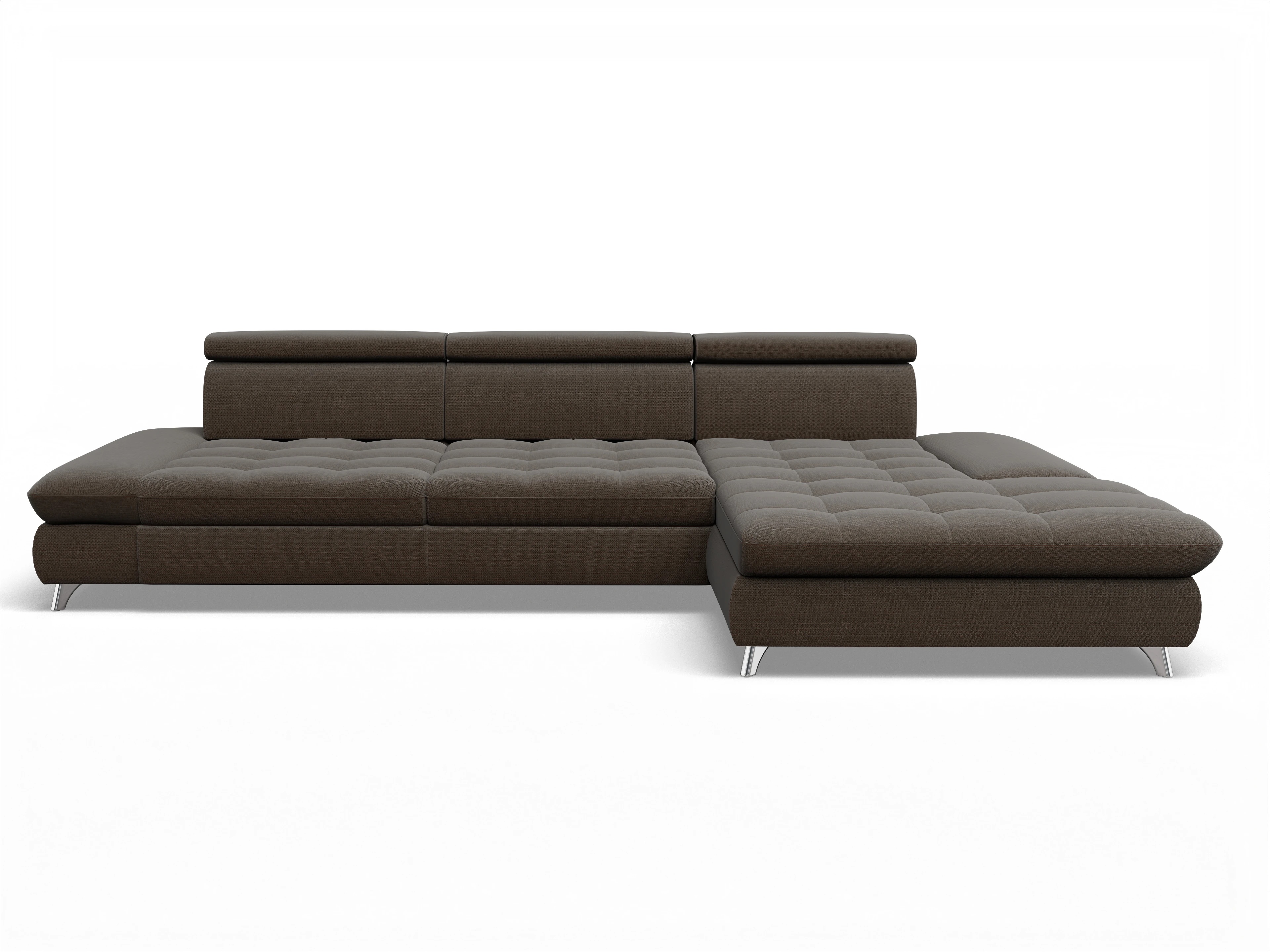 Ansicht des Produktes Memphis Stoff Ecksofa rechts Abschluss offen in Stoff Braun