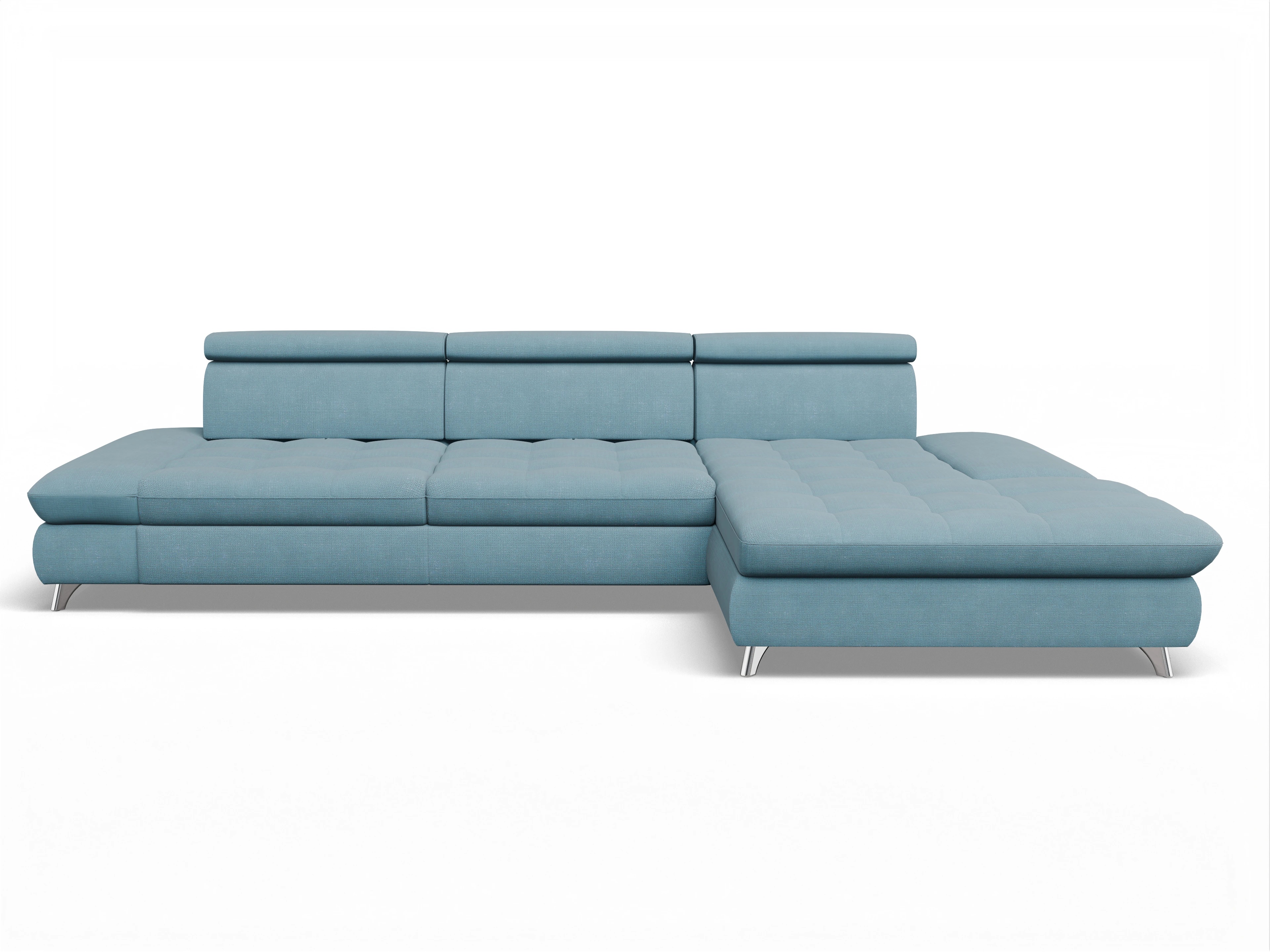 Ansicht des Produktes Memphis Stoff Ecksofa rechts Abschluss offen in Stoff Blau