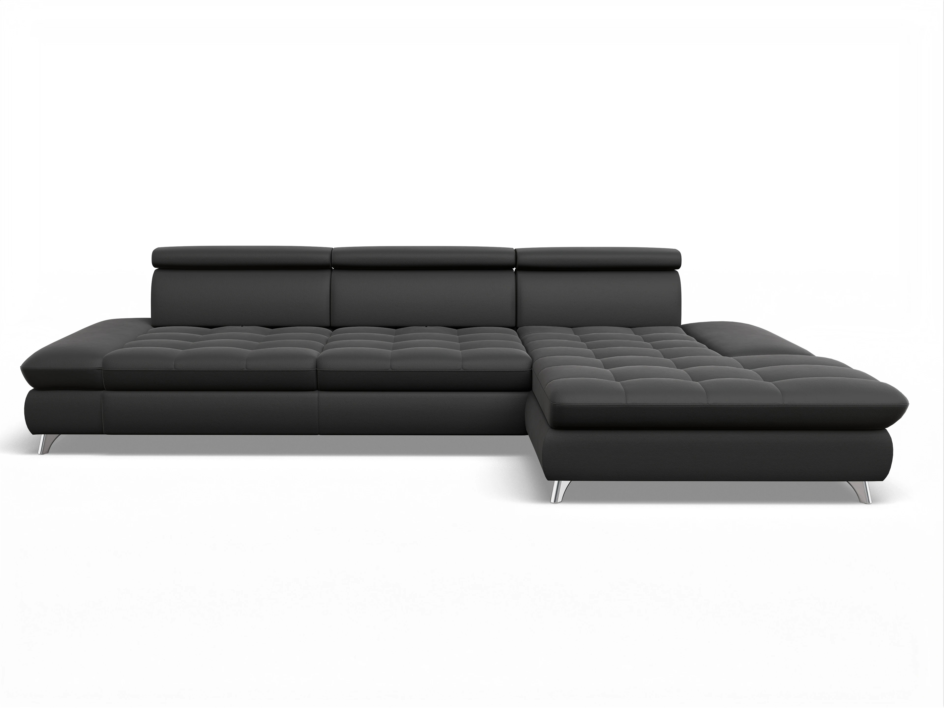 Ansicht des Produktes Memphis Stoff Ecksofa rechts Abschluss offen in Leder Schwarz