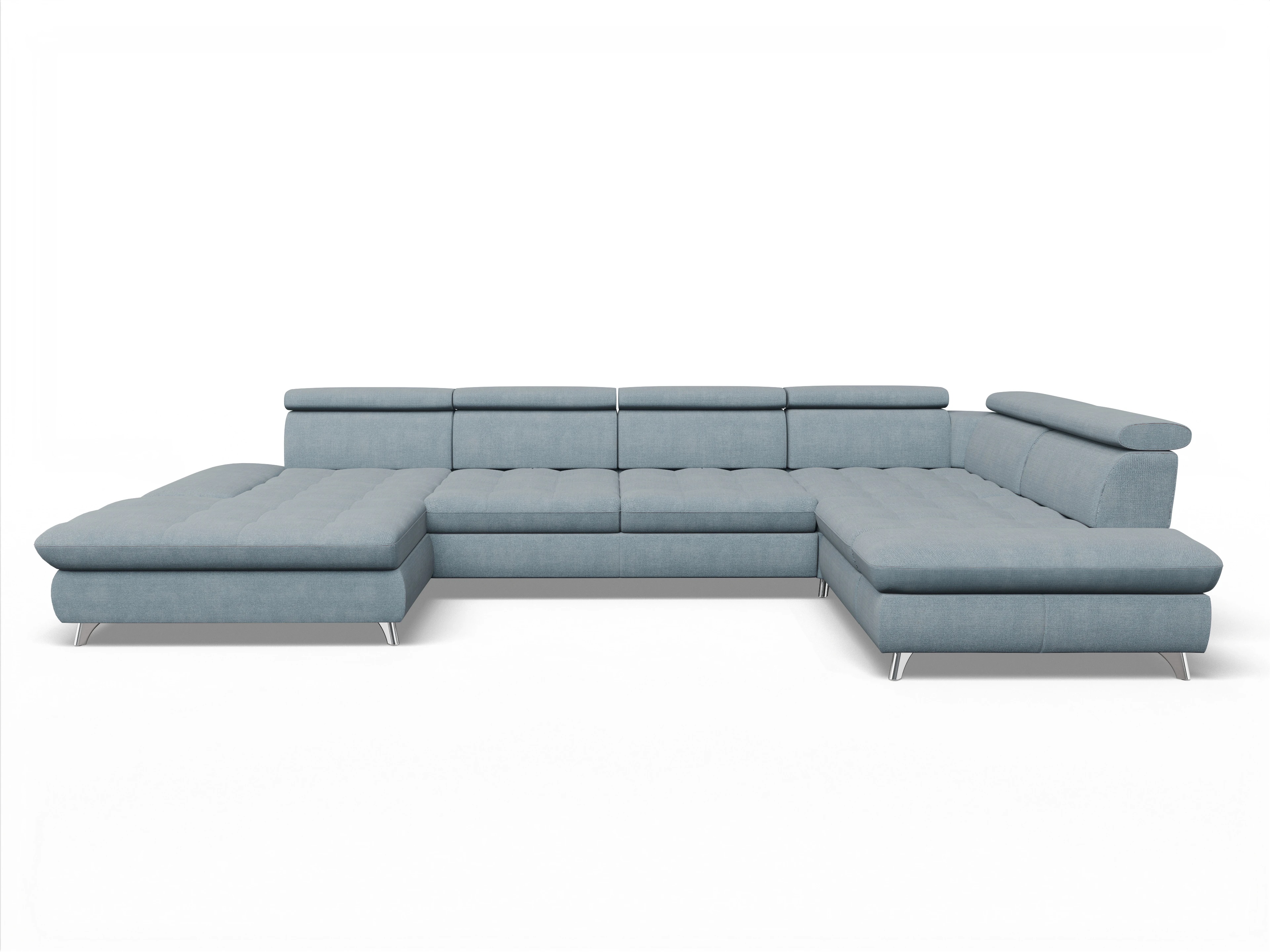 Ansicht des Produktes Memphis Stoff Wohnlandschaft Armlehne rechts Abschluss offen links in Stoff Blau