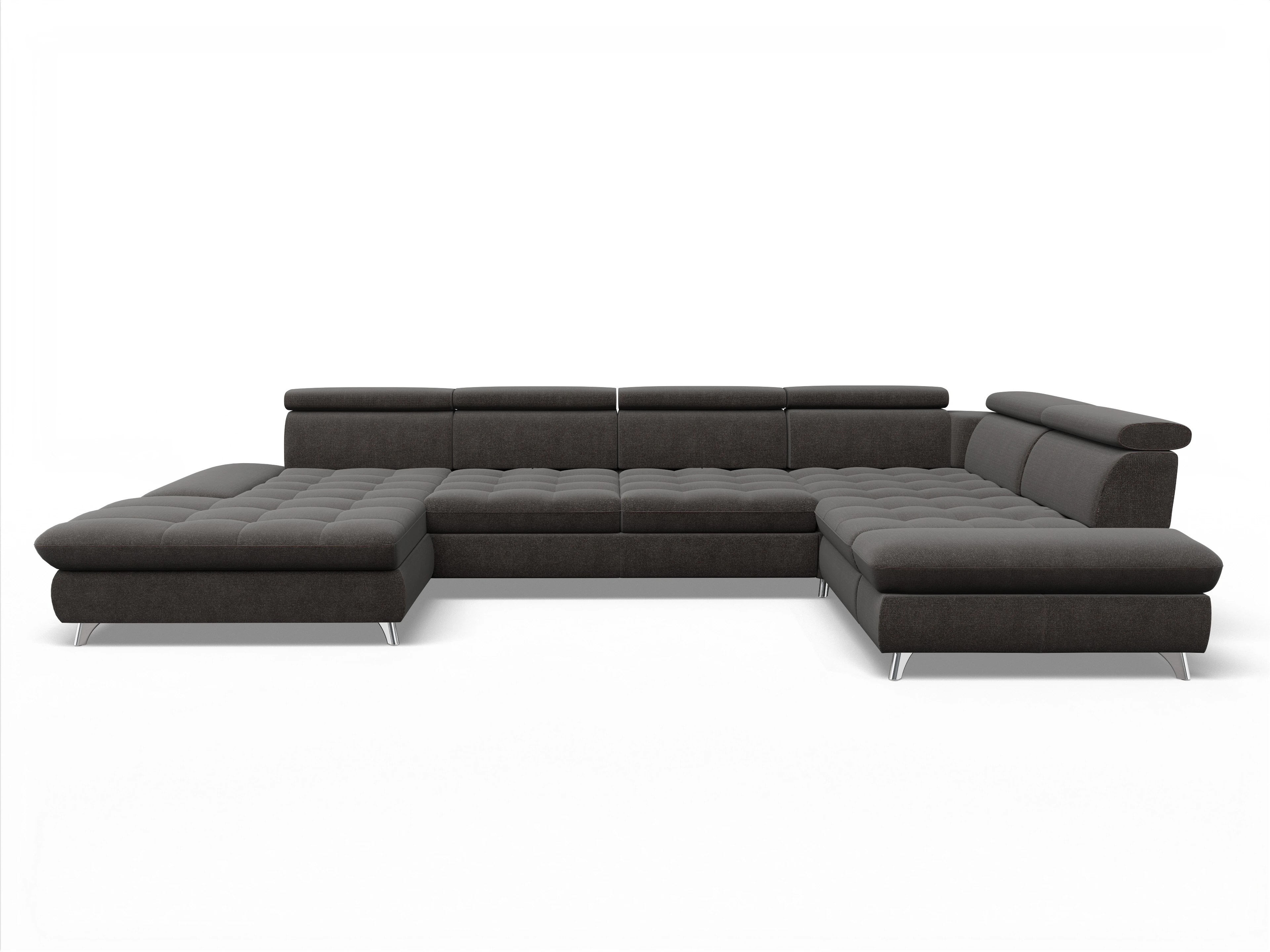 Ansicht des Produktes Memphis Stoff Wohnlandschaft Armlehne rechts Abschluss offen links in Stoff Grau