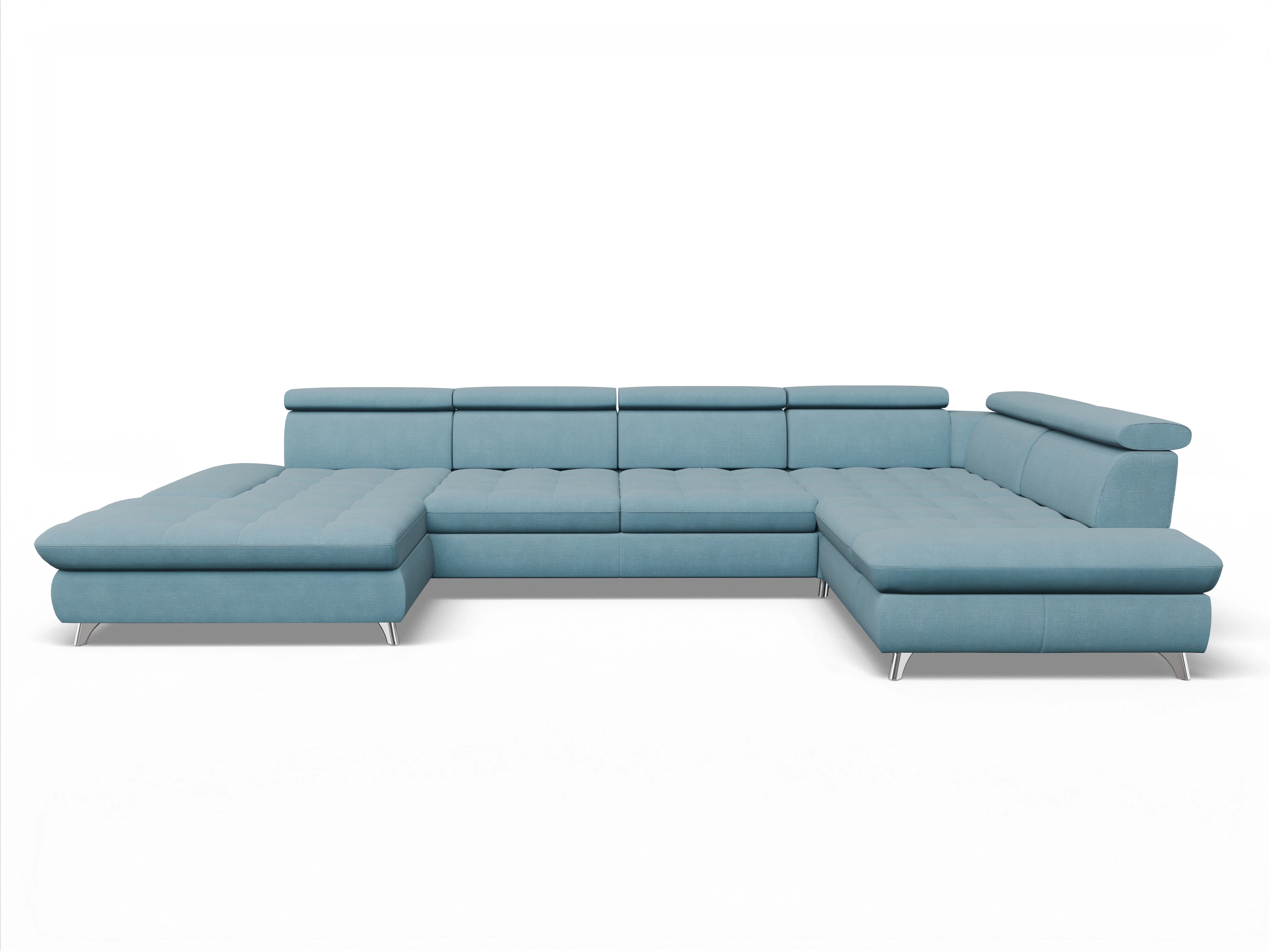 Ansicht des Produktes Memphis Stoff Wohnlandschaft Armlehne rechts Abschluss offen links in Stoff Blau