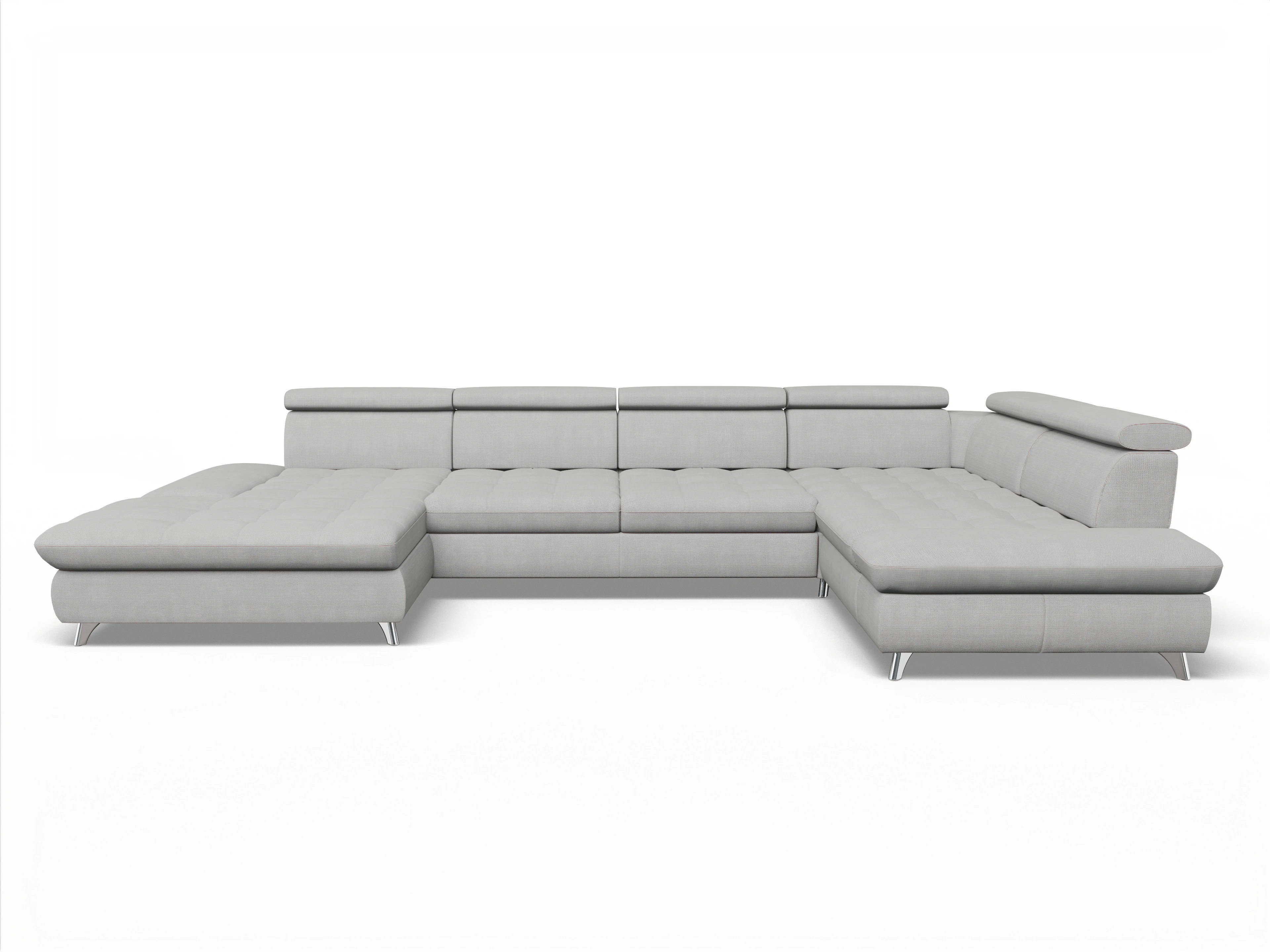 Ansicht des Produktes Memphis Stoff Wohnlandschaft Armlehne rechts Abschluss offen links in Stoff Grau