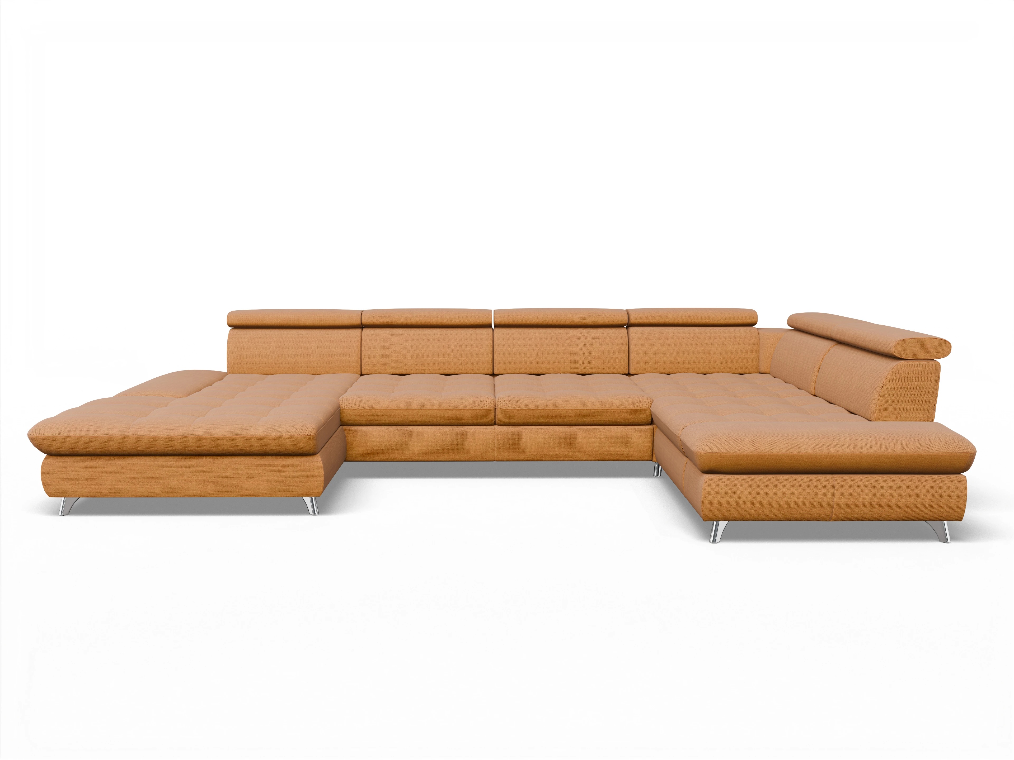 Ansicht des Produktes Memphis Stoff Wohnlandschaft Armlehne rechts Abschluss offen links in Stoff Gelb
