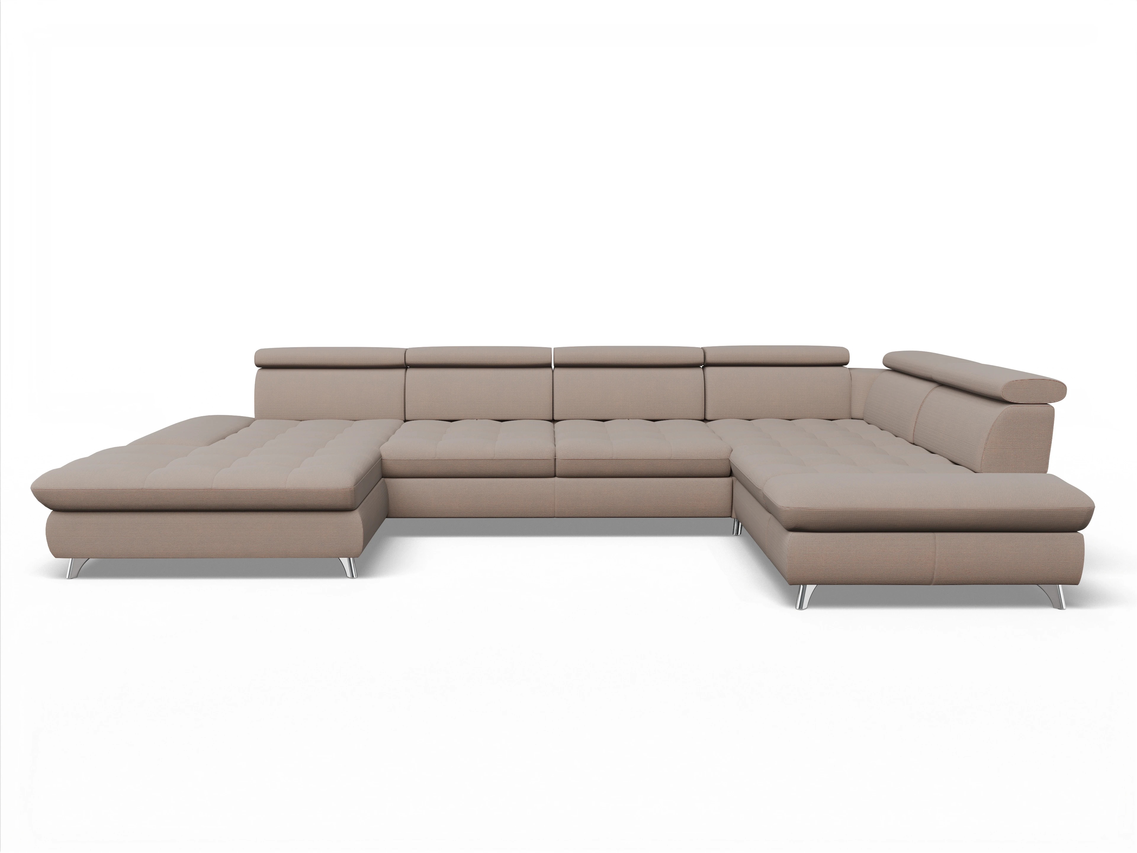 Ansicht des Produktes Memphis Stoff Wohnlandschaft Armlehne rechts Abschluss offen links in Stoff Braun