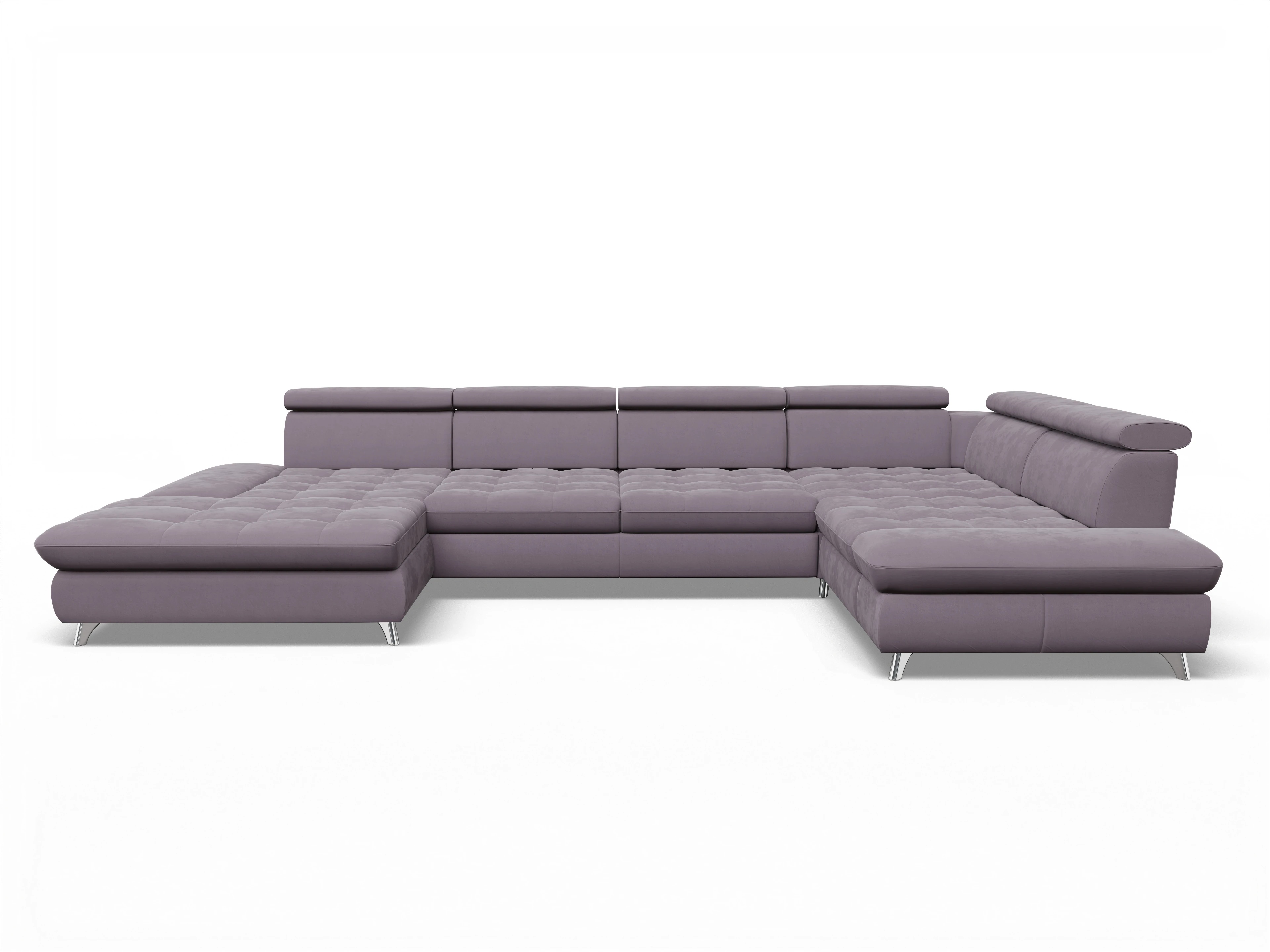 Ansicht des Produktes Memphis Stoff Wohnlandschaft Armlehne rechts Abschluss offen links in Stoff Lila