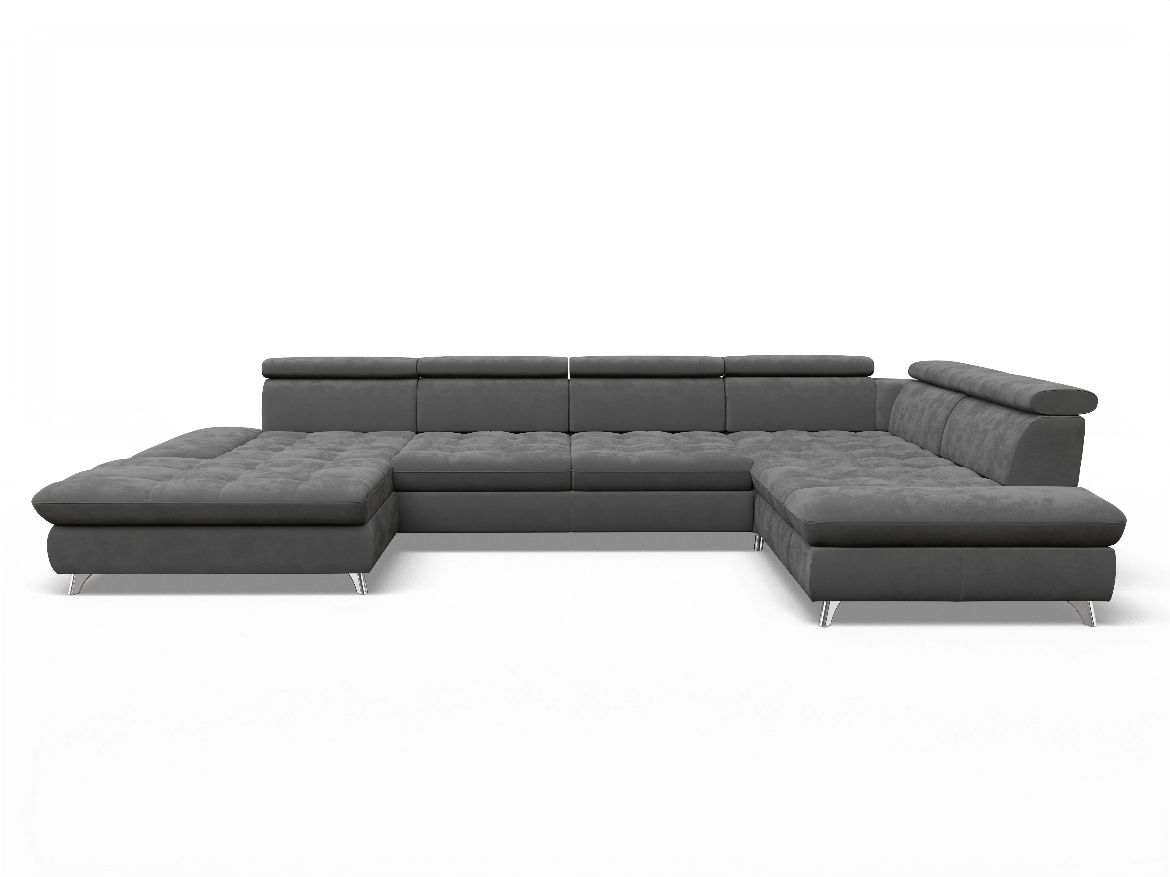 Ansicht des Produktes Memphis Stoff Wohnlandschaft Armlehne rechts Abschluss offen links in Stoff Grau