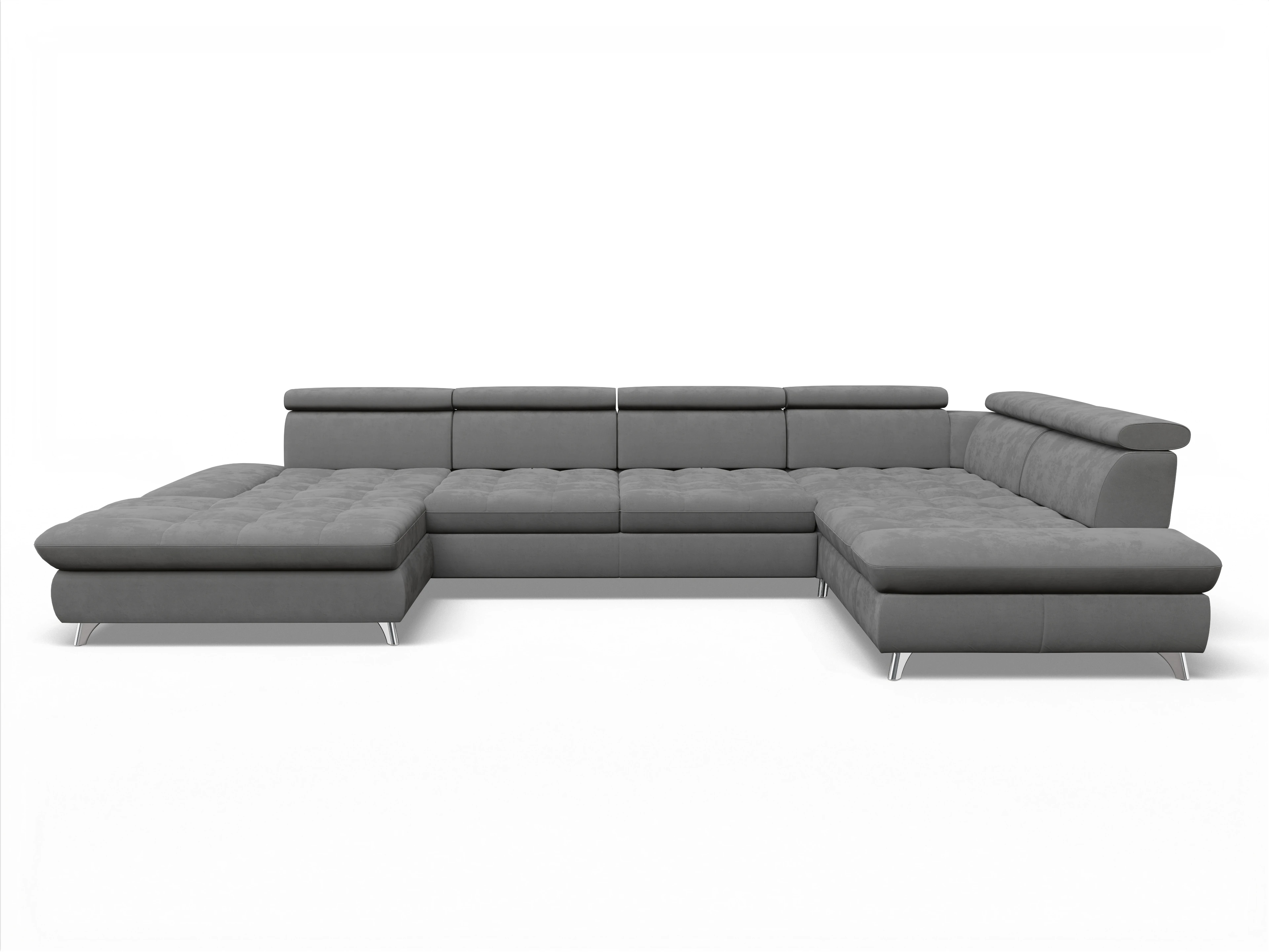 Ansicht des Produktes Memphis Stoff Wohnlandschaft Armlehne rechts Abschluss offen links in Stoff Grau
