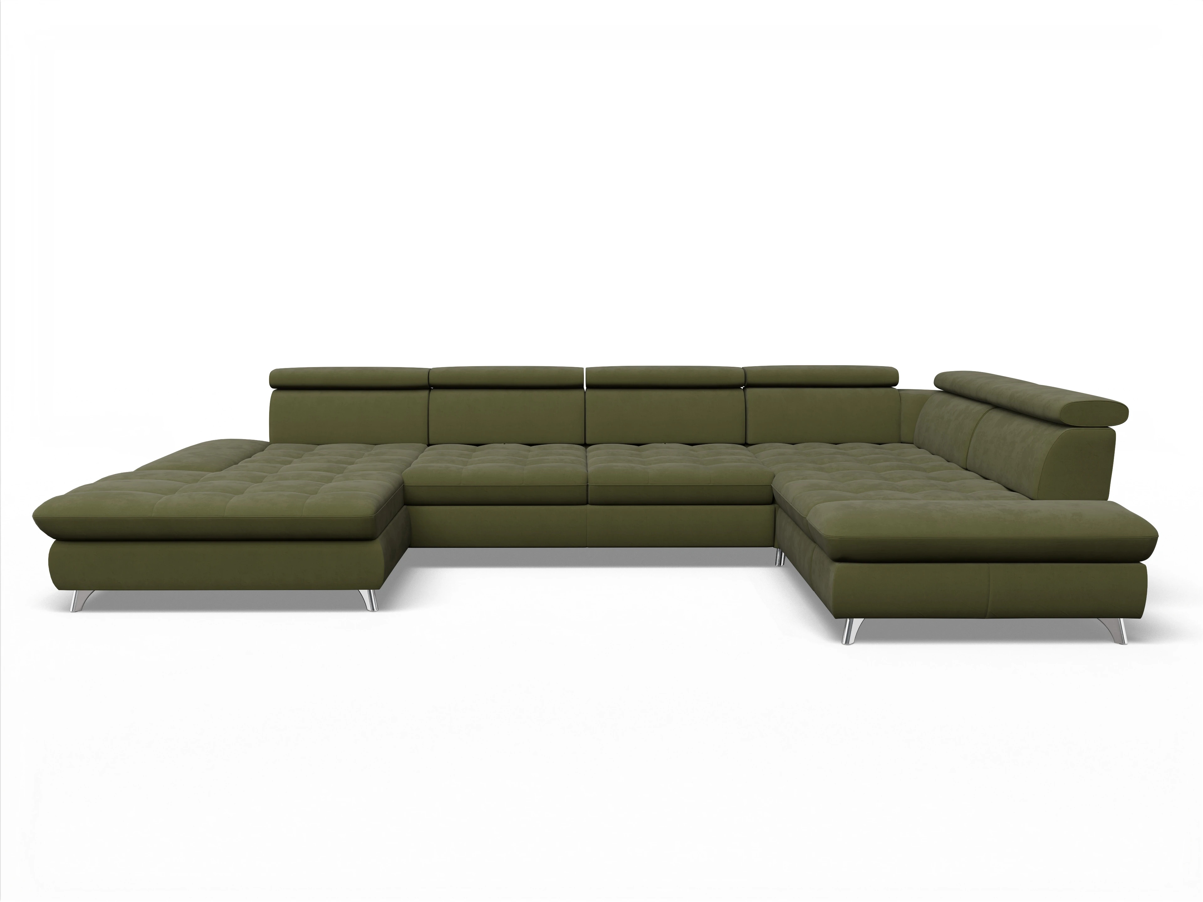 Ansicht des Produktes Memphis Stoff Wohnlandschaft Armlehne rechts Abschluss offen links in Stoff Grün