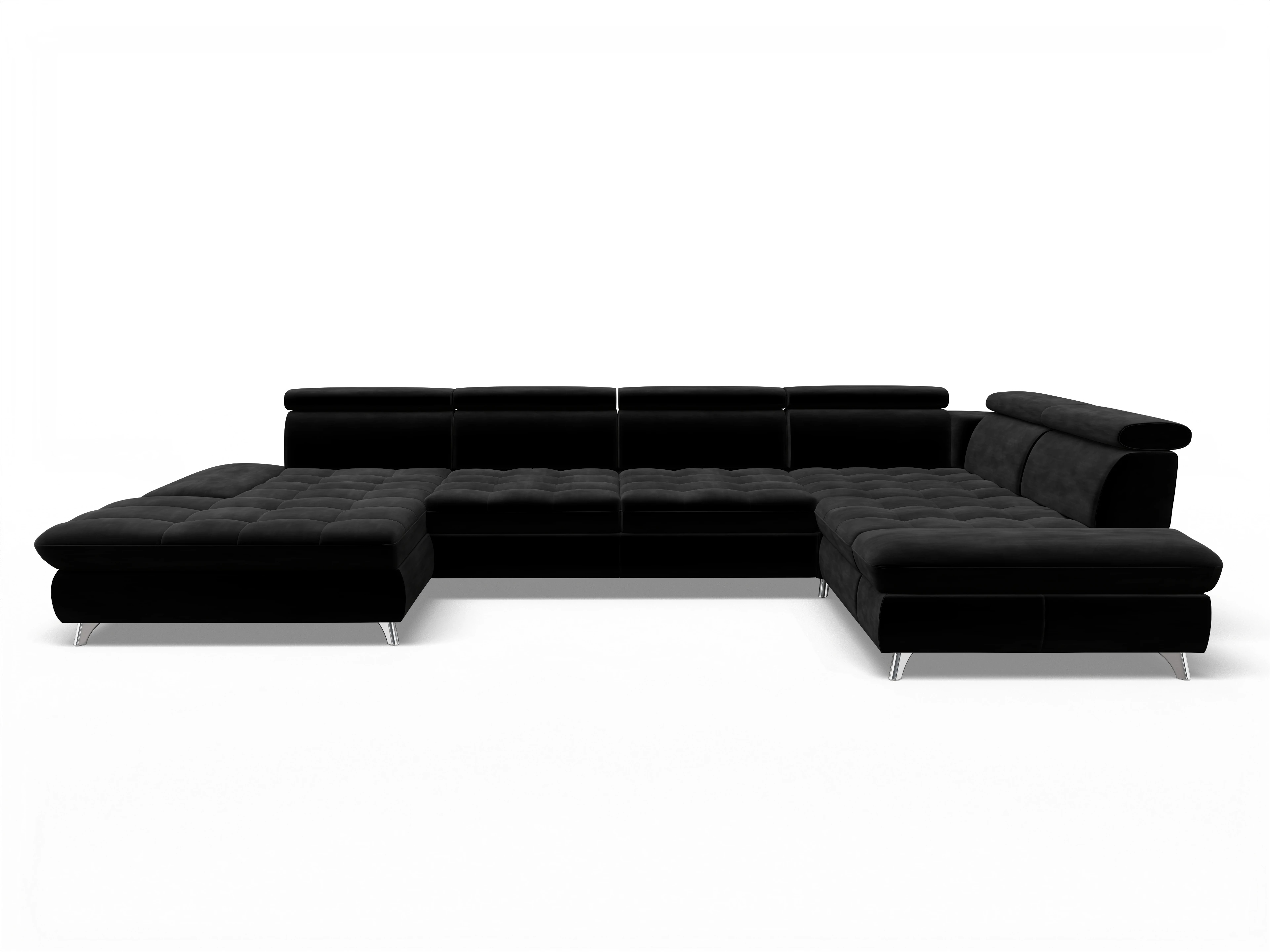 Ansicht des Produktes Memphis Stoff Wohnlandschaft Armlehne rechts Abschluss offen links in Stoff Schwarz