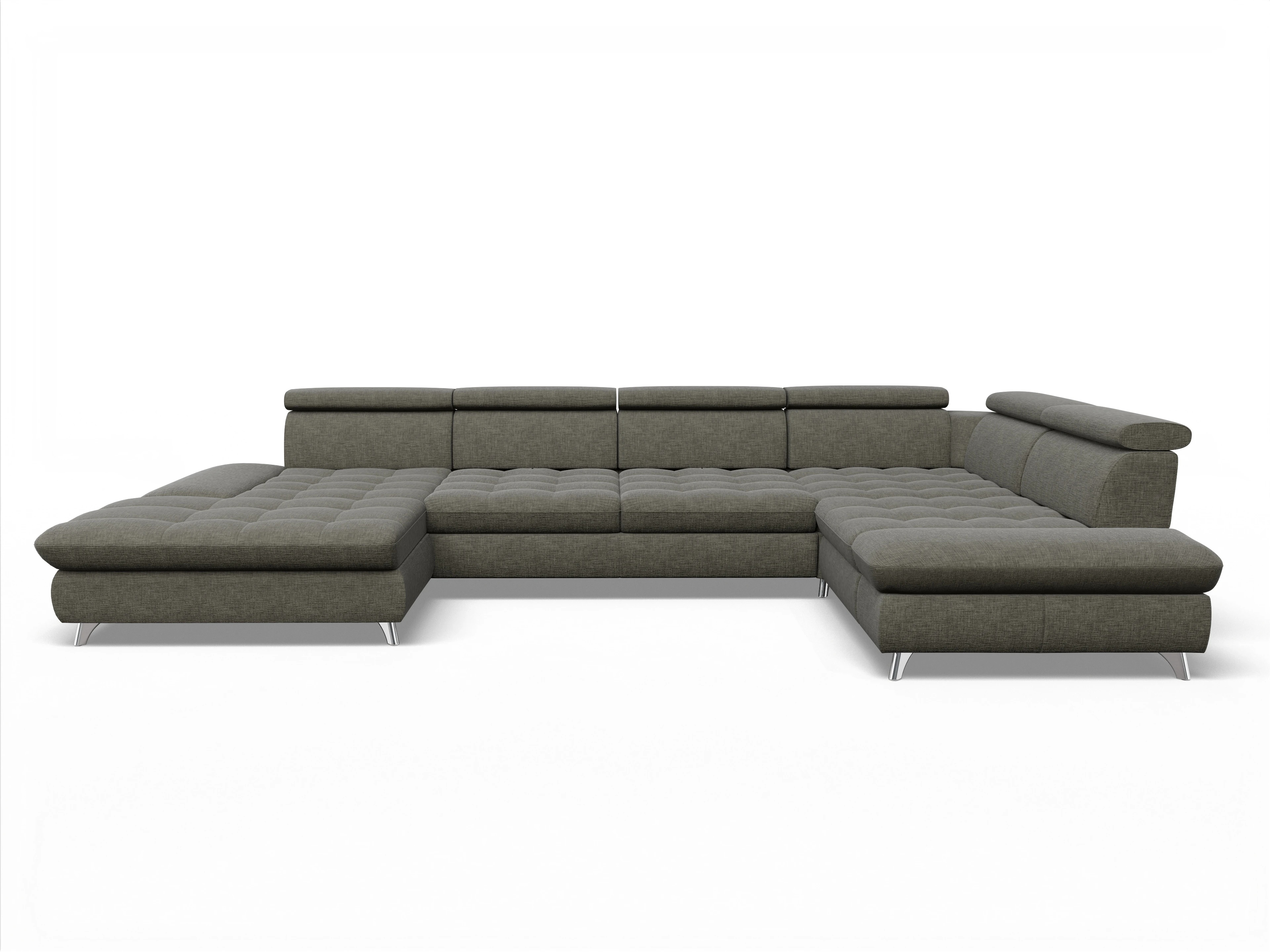 Ansicht des Produktes Memphis Stoff Wohnlandschaft Armlehne rechts Abschluss offen links in Stoff Braun