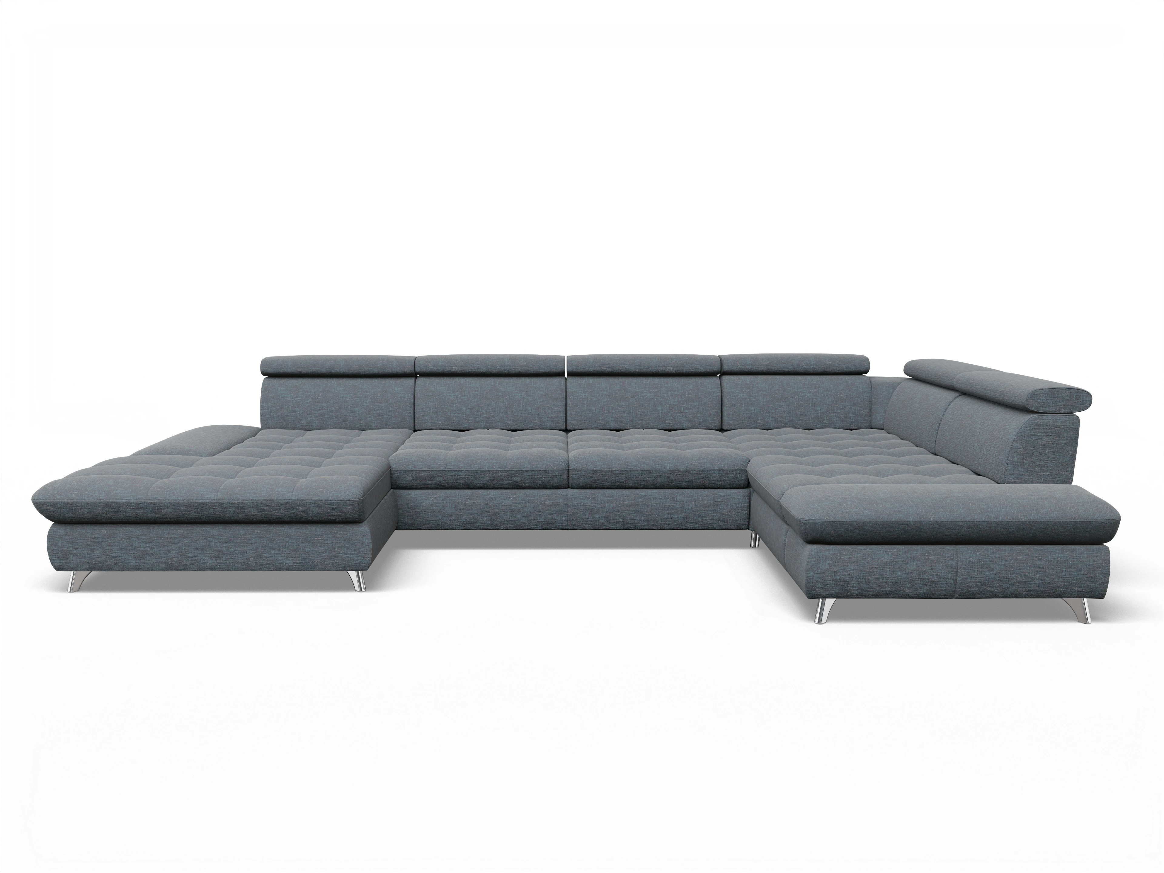 Ansicht des Produktes Memphis Stoff Wohnlandschaft Armlehne rechts Abschluss offen links in Stoff Grau
