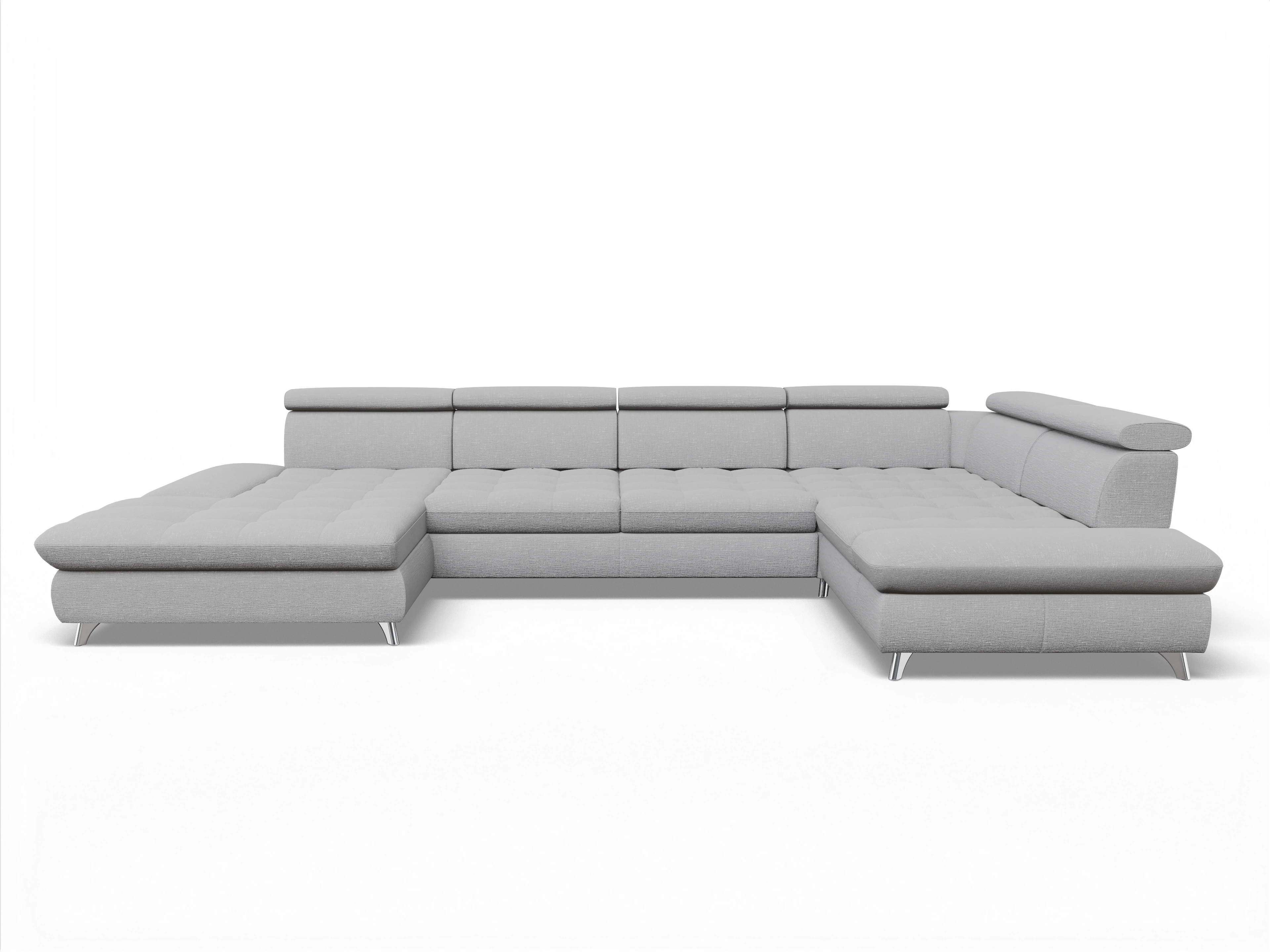 Ansicht des Produktes Memphis Stoff Wohnlandschaft Armlehne rechts Abschluss offen links in Stoff Grau