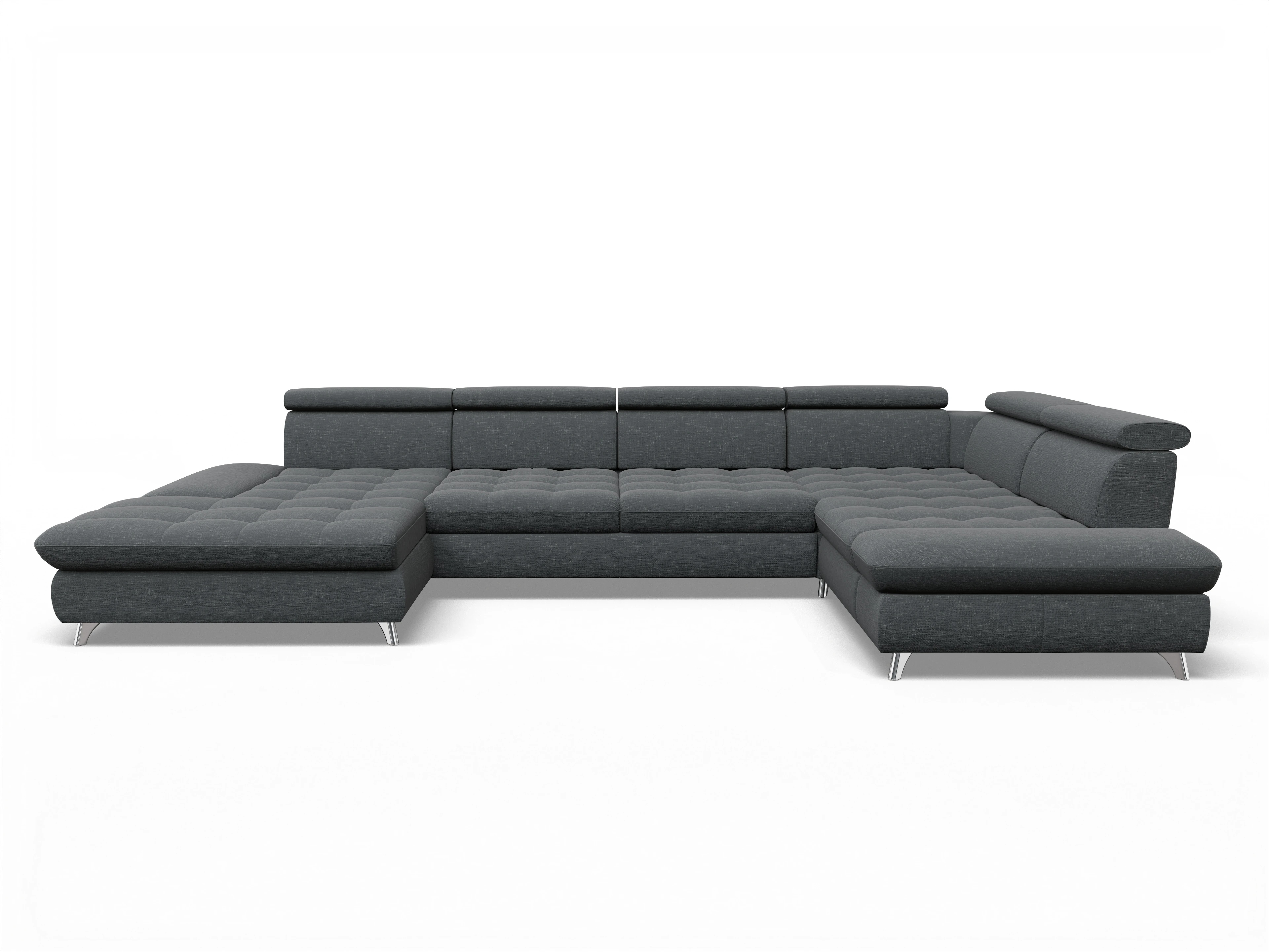 Ansicht des Produktes Memphis Stoff Wohnlandschaft Armlehne rechts Abschluss offen links in Stoff Grau