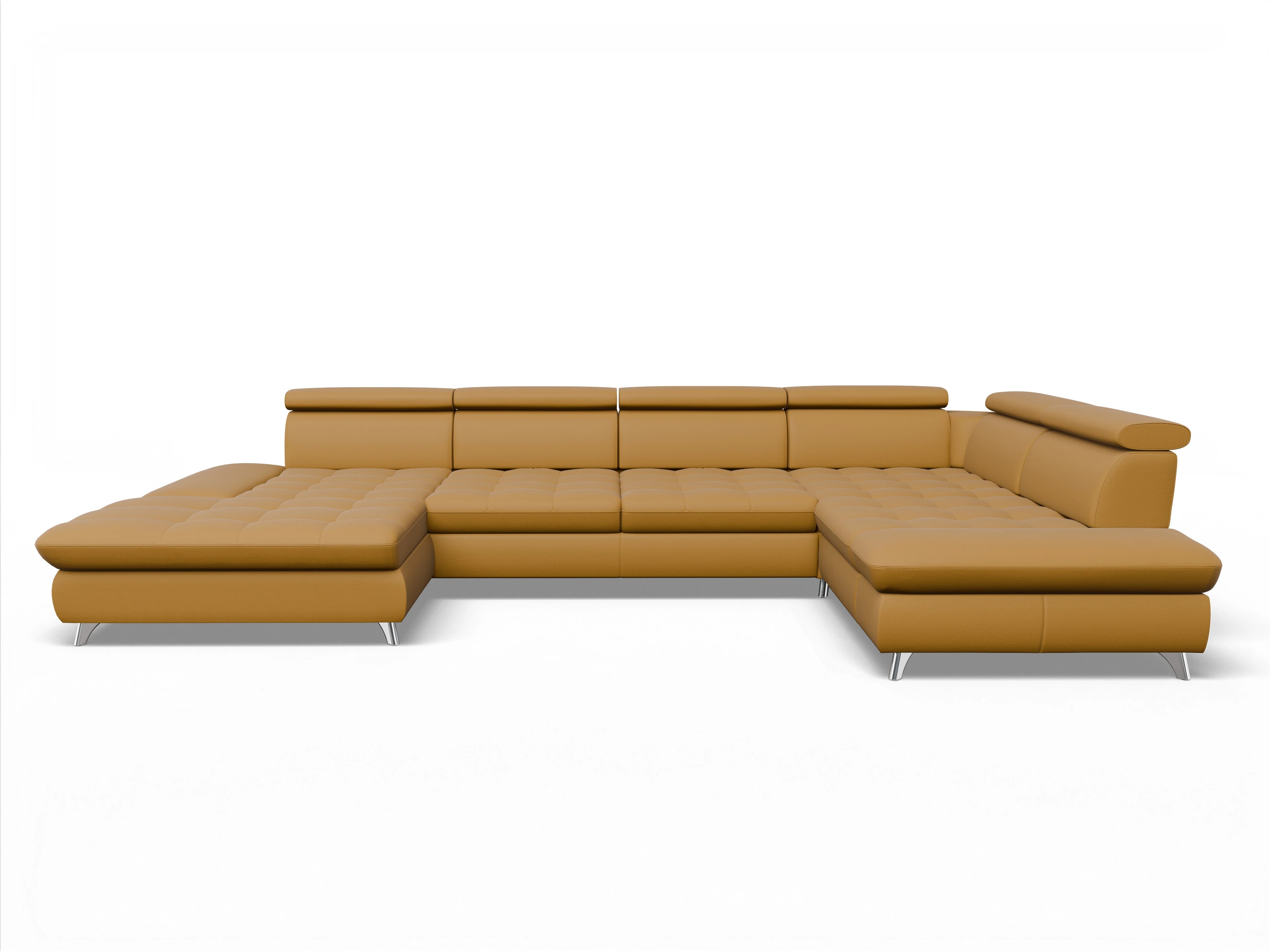 Ansicht des Produktes Memphis Stoff Wohnlandschaft Armlehne rechts Abschluss offen links in Leder Gelb