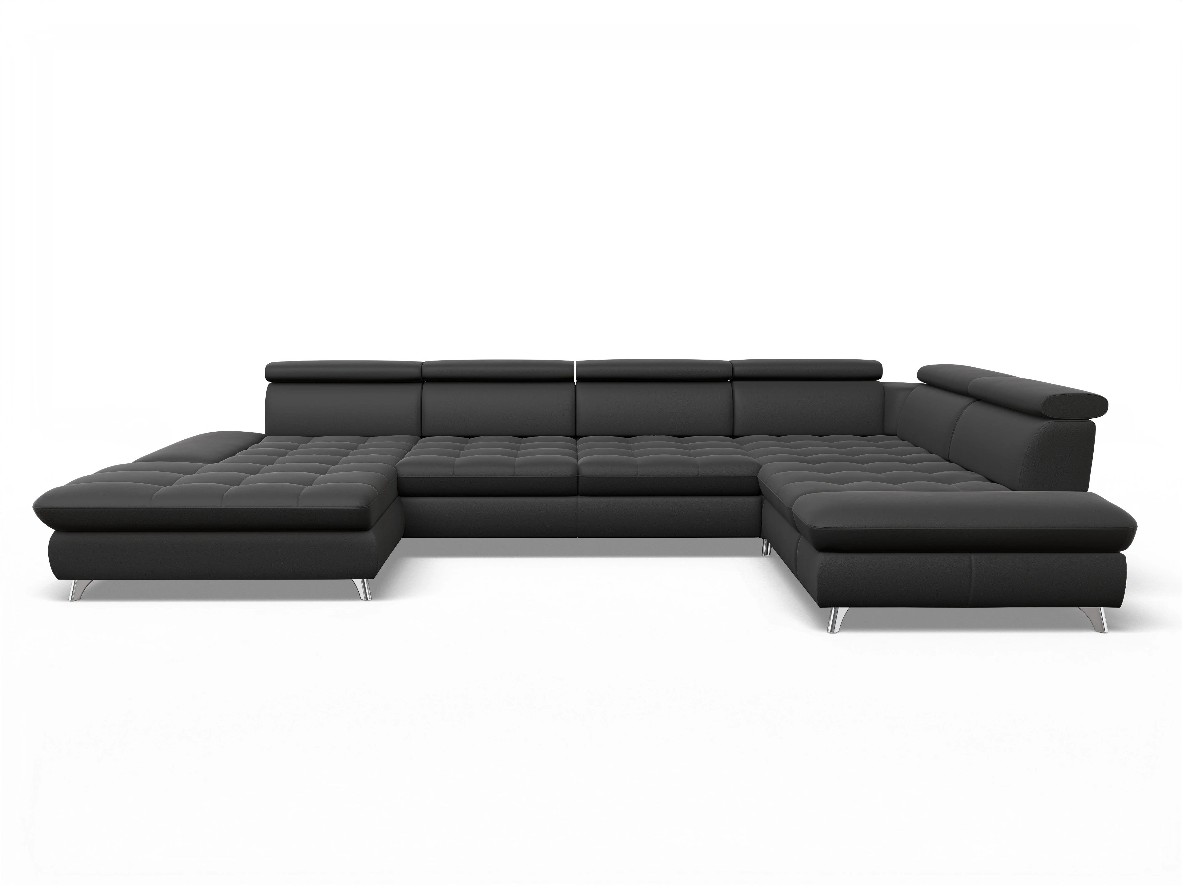 Ansicht des Produktes Memphis Stoff Wohnlandschaft Armlehne rechts Abschluss offen links in Leder Schwarz