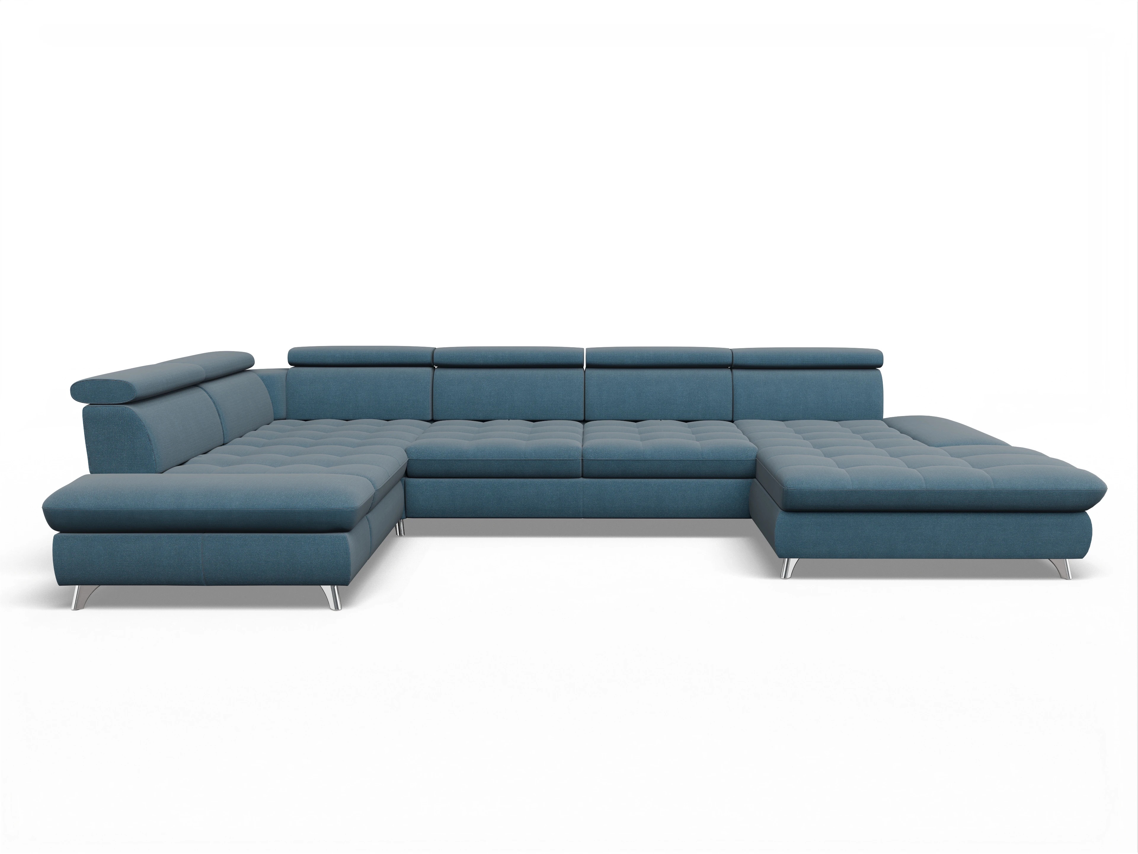 Ansicht des Produktes Memphis Stoff Wohnlandschaft Armlehne links Abschluss offen rechts in Stoff Blau
