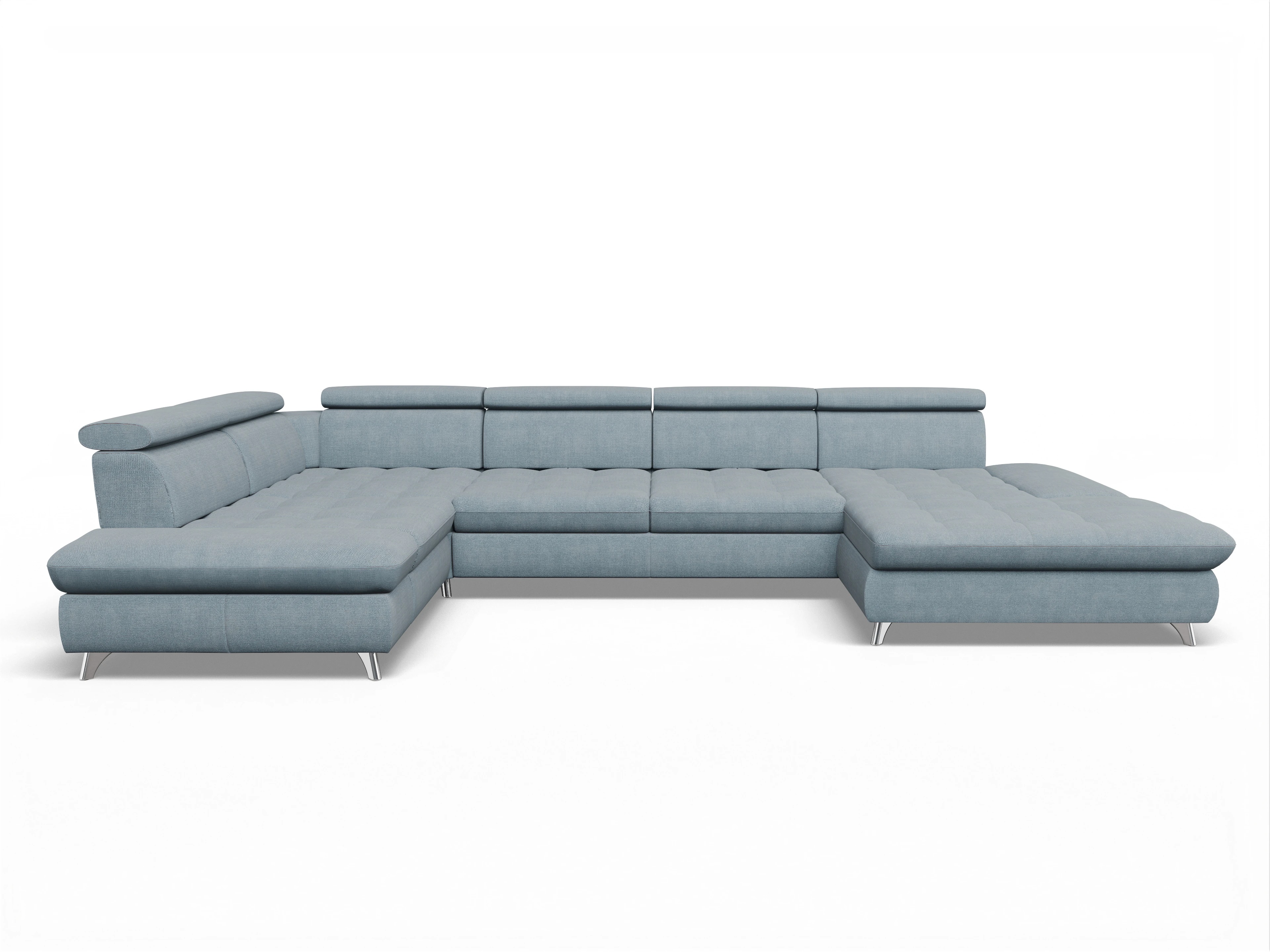 Ansicht des Produktes Memphis Stoff Wohnlandschaft Armlehne links Abschluss offen rechts in Stoff Blau