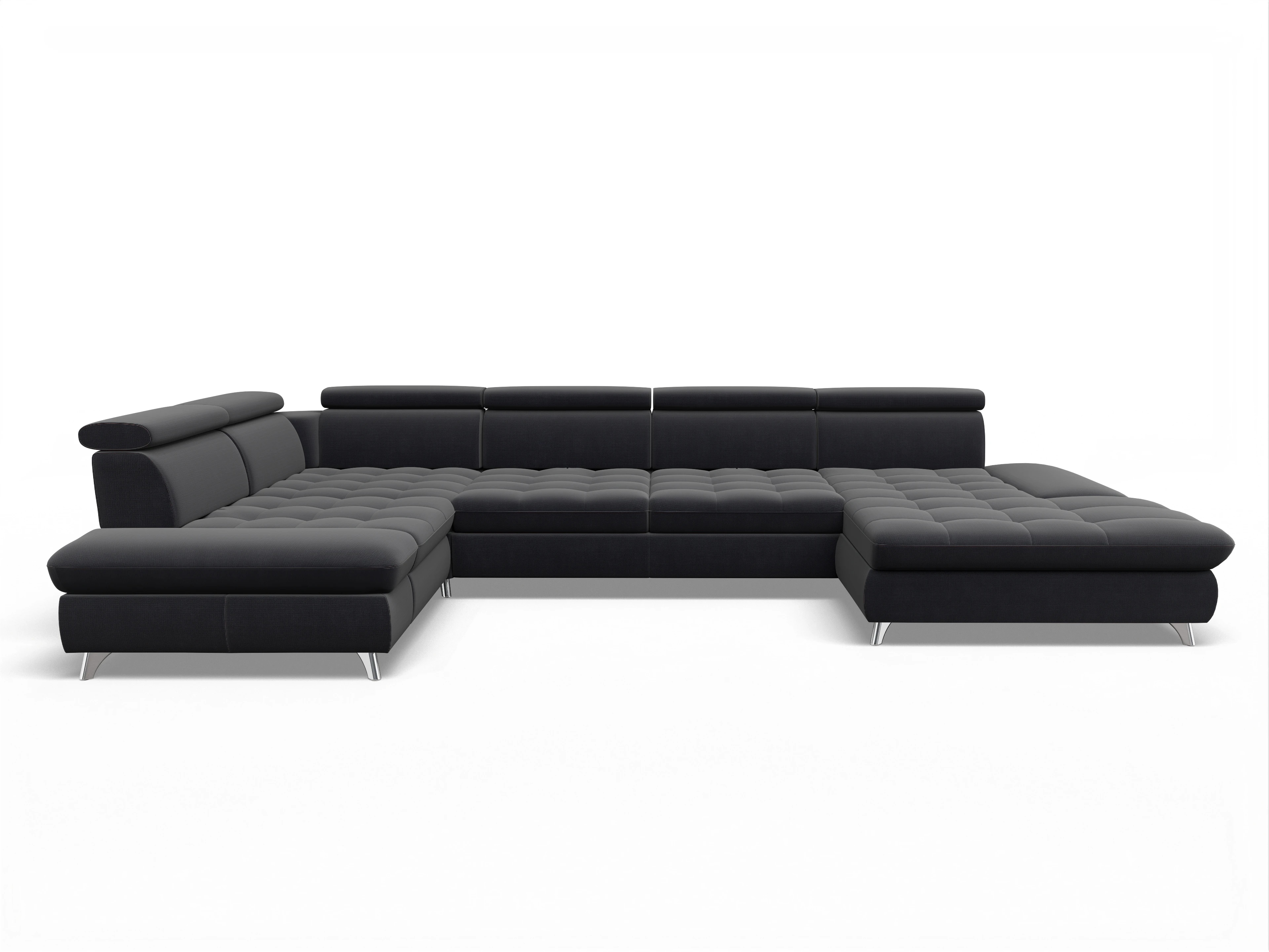 Ansicht des Produktes Memphis Stoff Wohnlandschaft Armlehne links Abschluss offen rechts in Stoff Blau