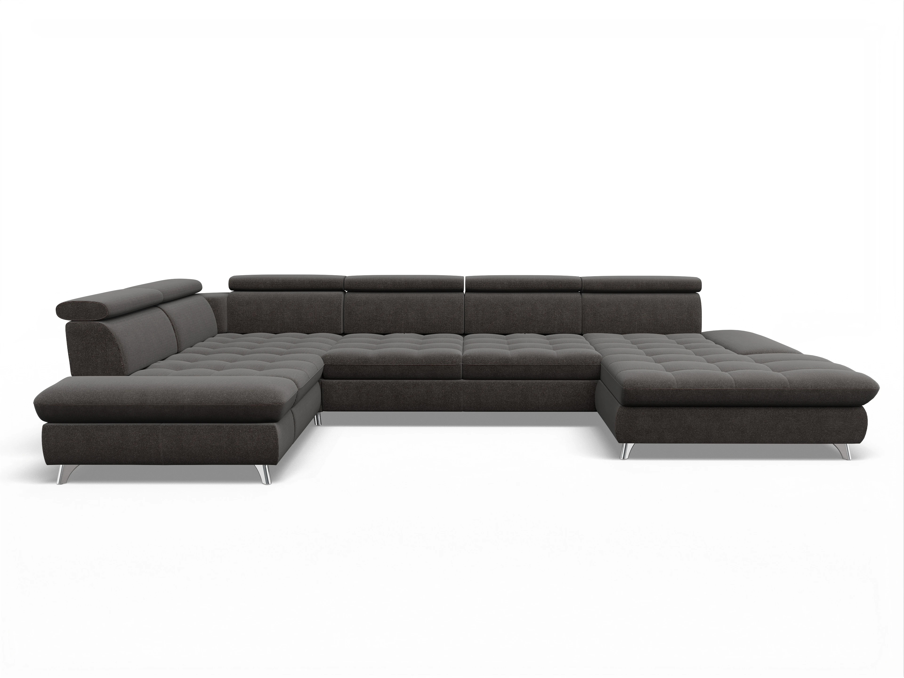 Ansicht des Produktes Memphis Stoff Wohnlandschaft Armlehne links Abschluss offen rechts in Stoff Grau