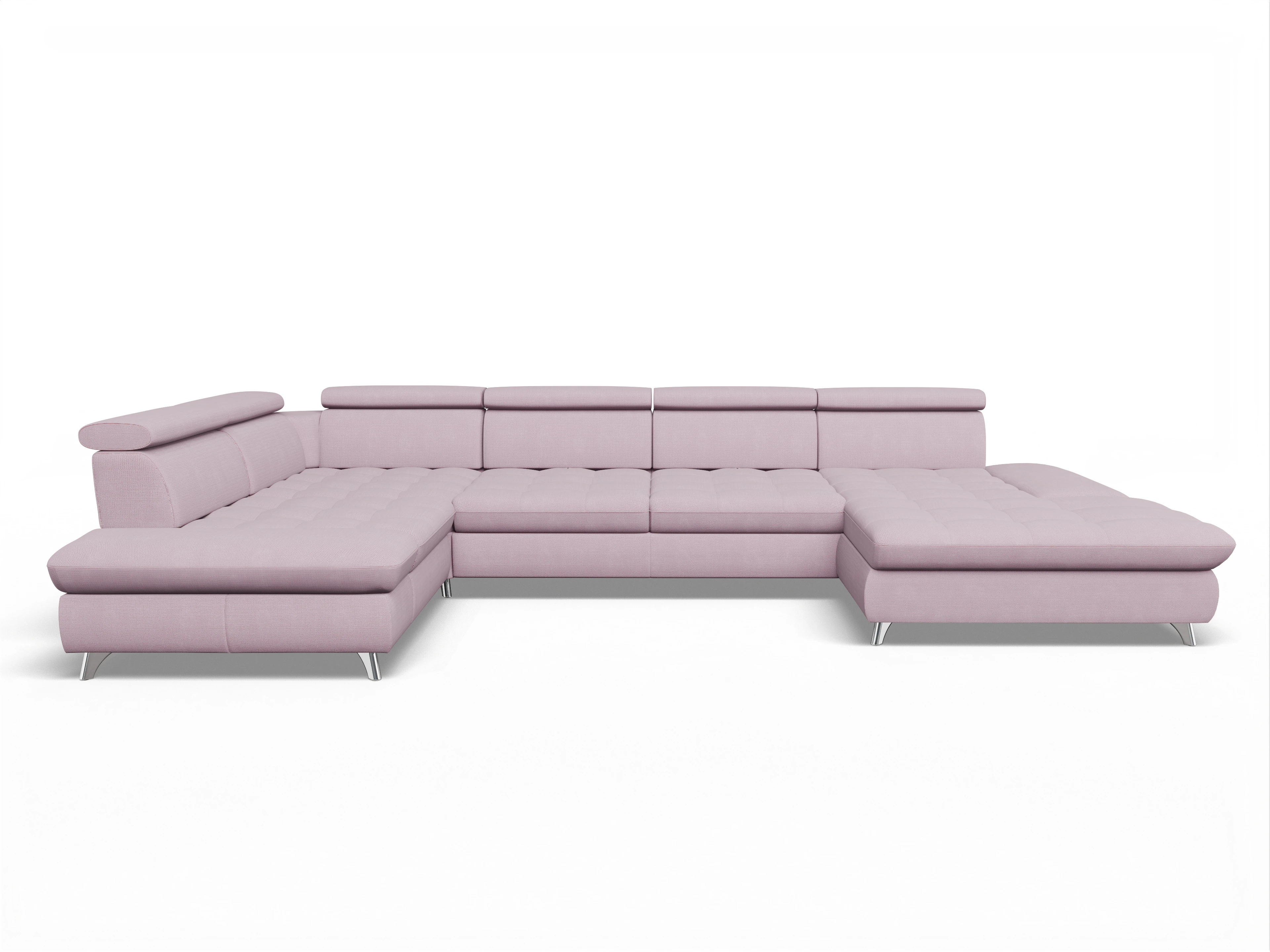 Ansicht des Produktes Memphis Stoff Wohnlandschaft Armlehne links Abschluss offen rechts in Stoff Rosa