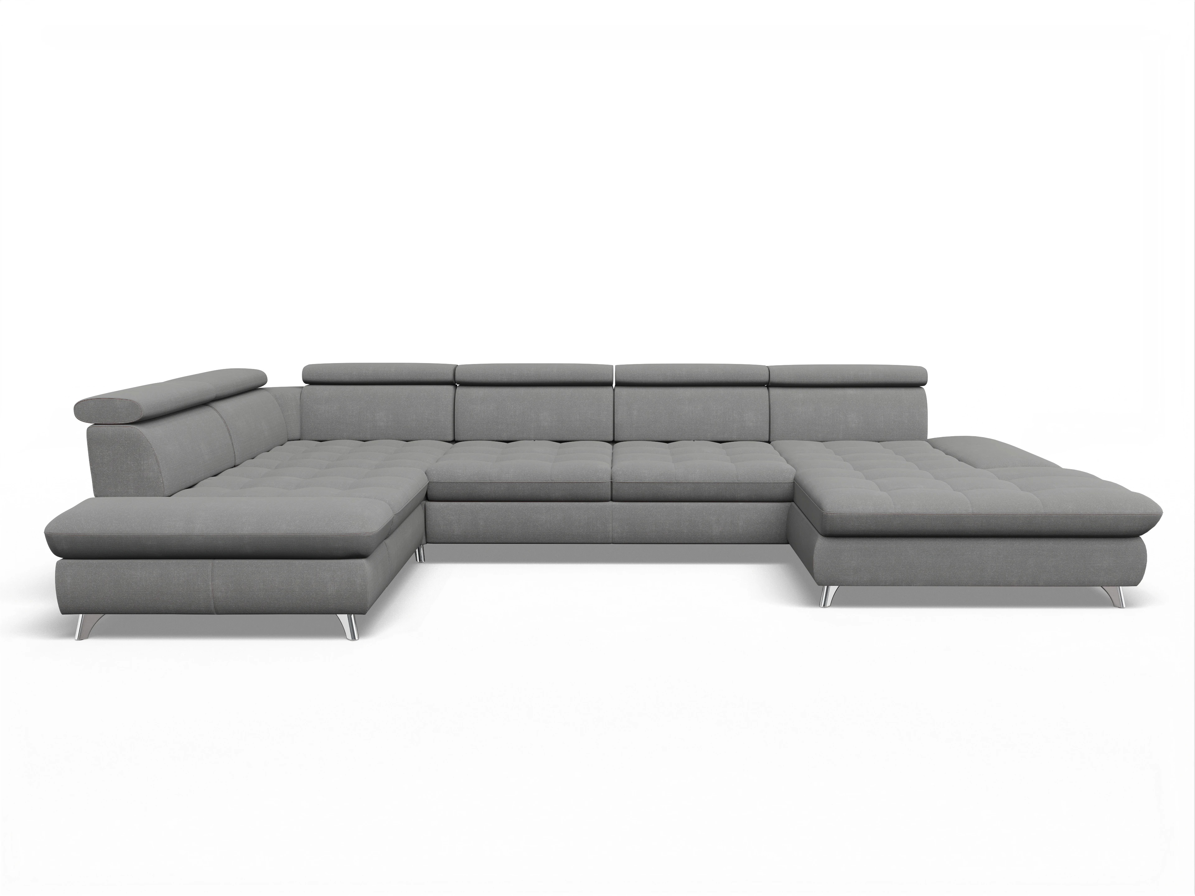 Ansicht des Produktes Memphis Stoff Wohnlandschaft Armlehne links Abschluss offen rechts in Stoff Grau