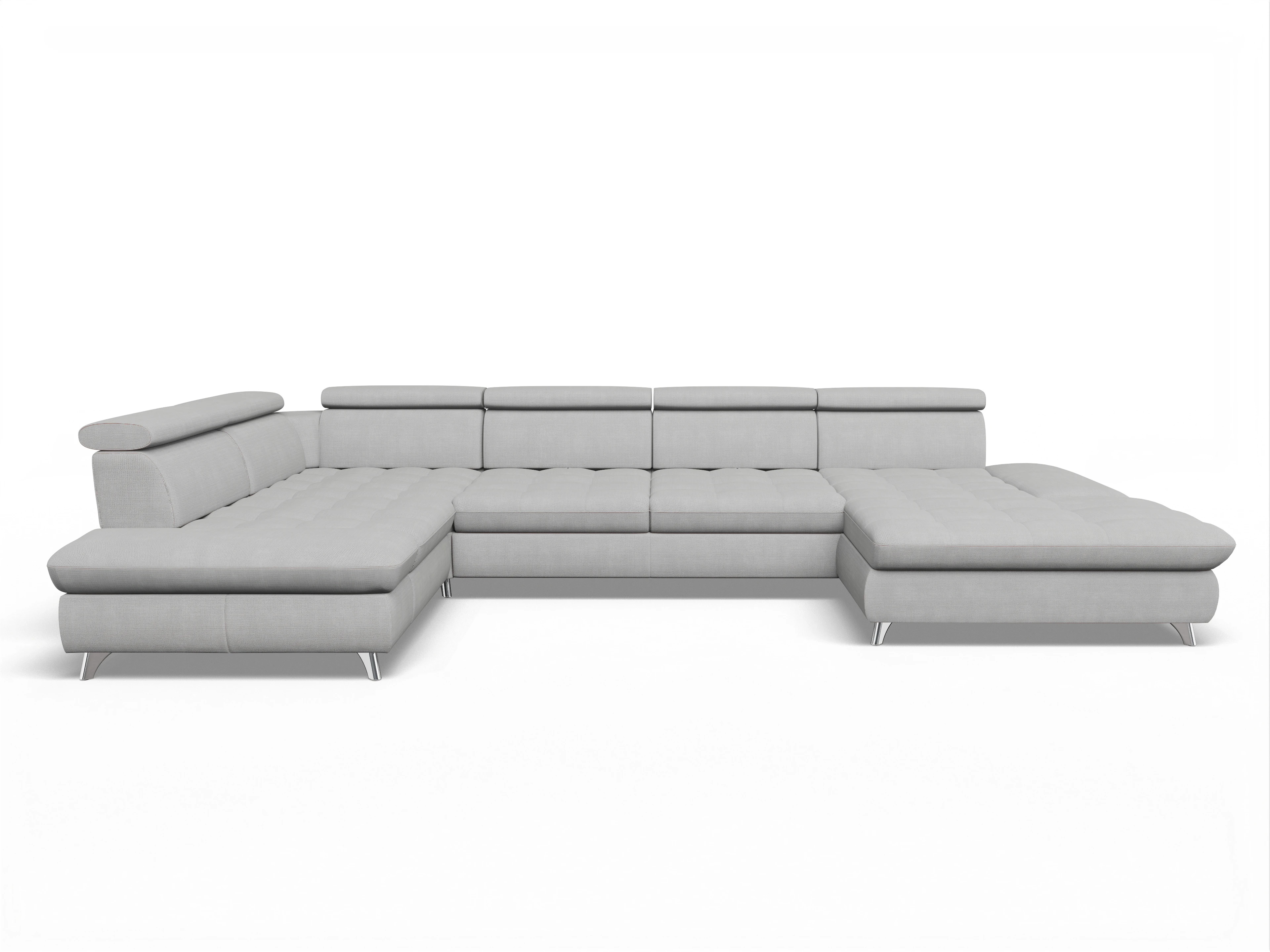 Ansicht des Produktes Memphis Stoff Wohnlandschaft Armlehne links Abschluss offen rechts in Stoff Grau