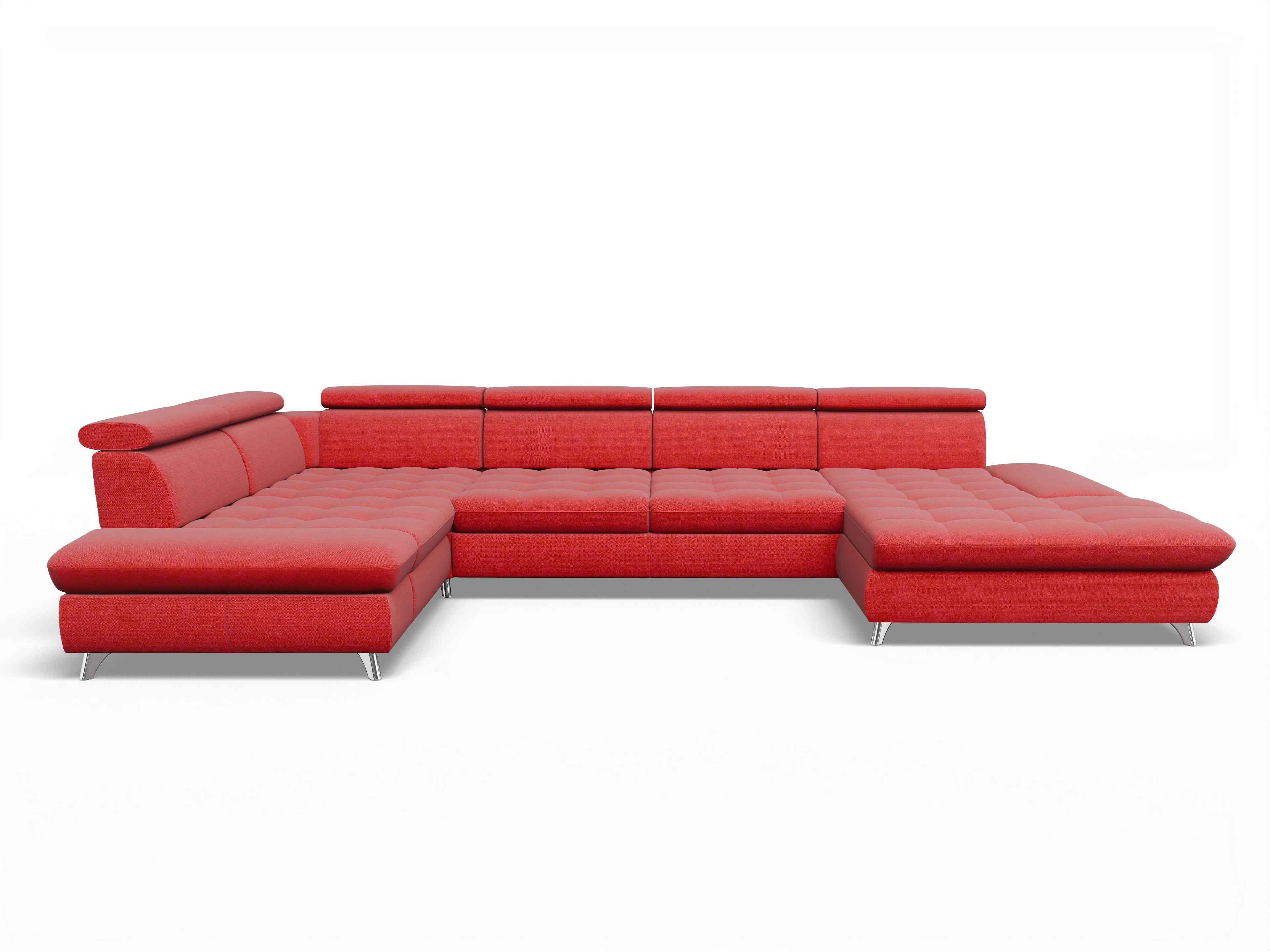 Ansicht des Produktes Memphis Stoff Wohnlandschaft Armlehne links Abschluss offen rechts in Stoff Rot