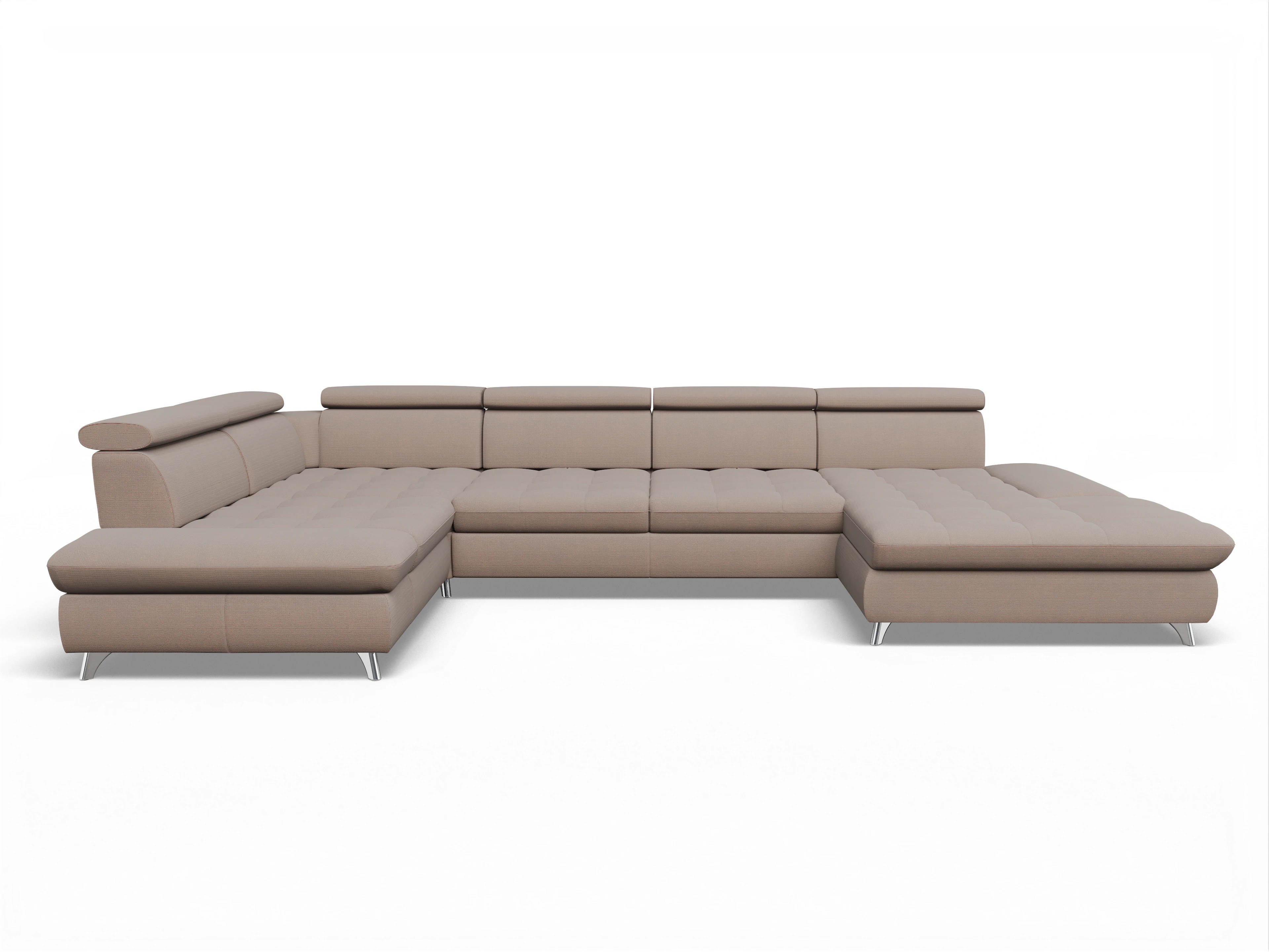 Ansicht des Produktes Memphis Stoff Wohnlandschaft Armlehne links Abschluss offen rechts in Stoff Braun