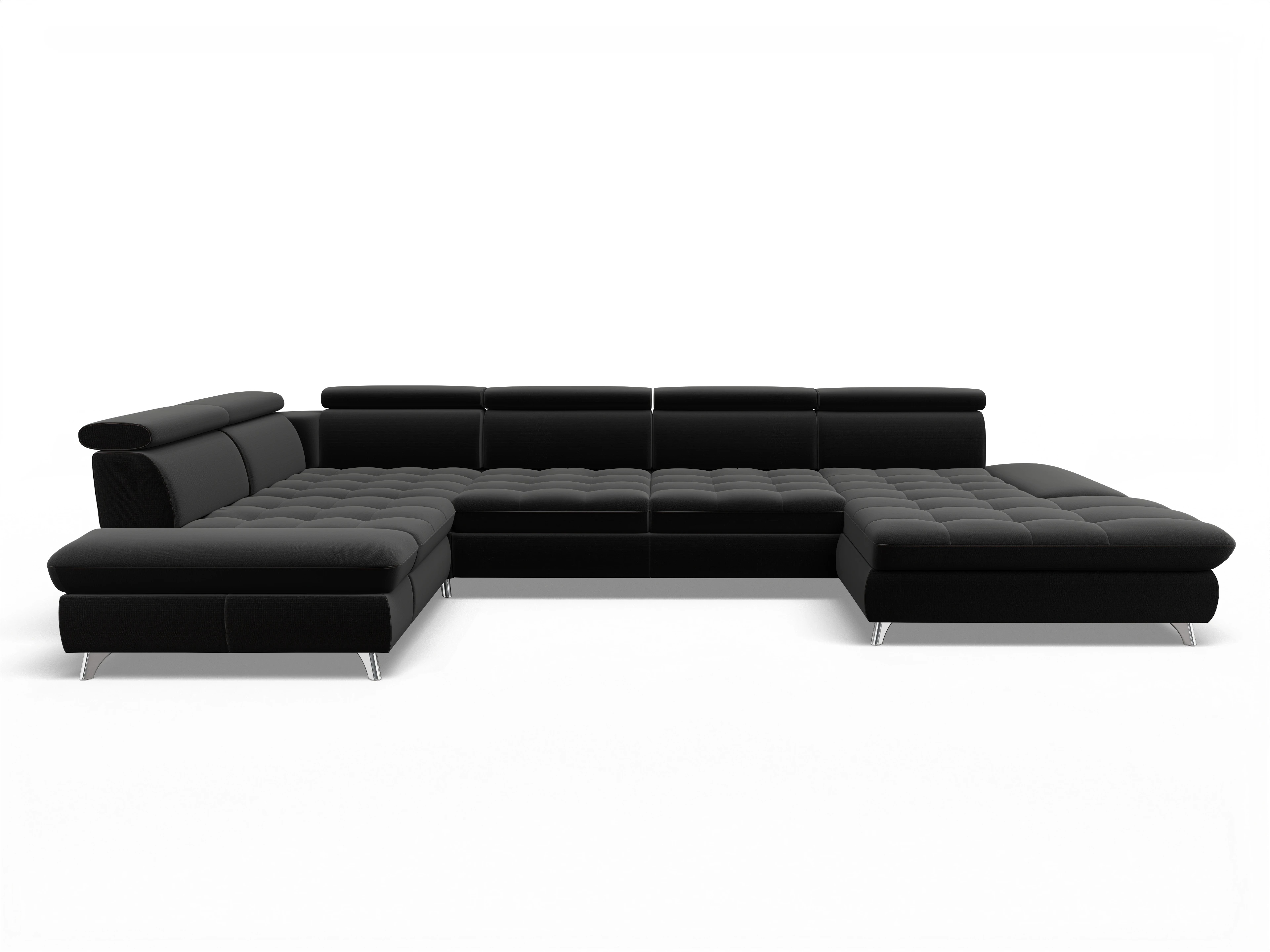 Ansicht des Produktes Memphis Stoff Wohnlandschaft Armlehne links Abschluss offen rechts in Stoff Schwarz