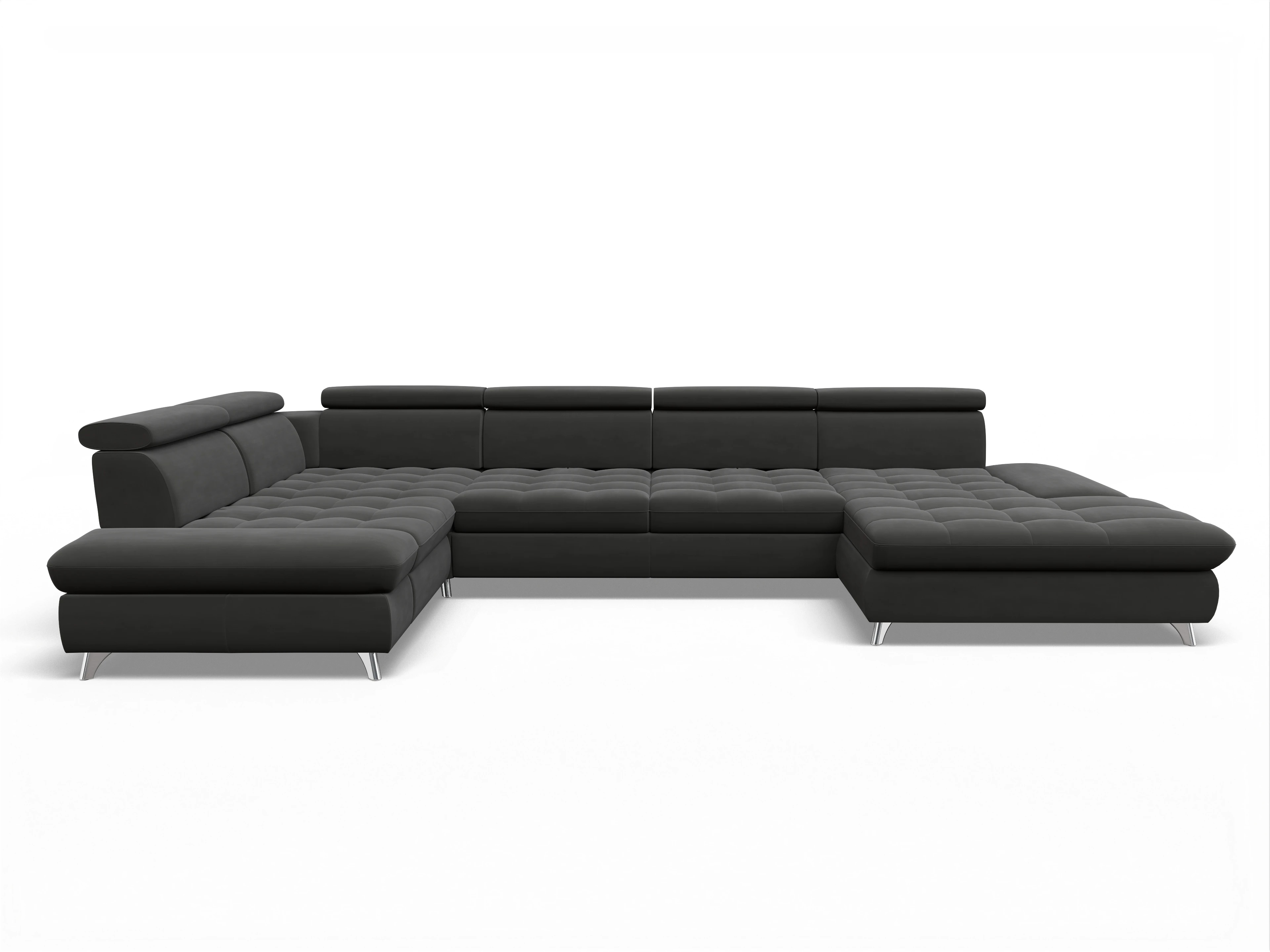 Ansicht des Produktes Memphis Stoff Wohnlandschaft Armlehne links Abschluss offen rechts in Stoff Grau