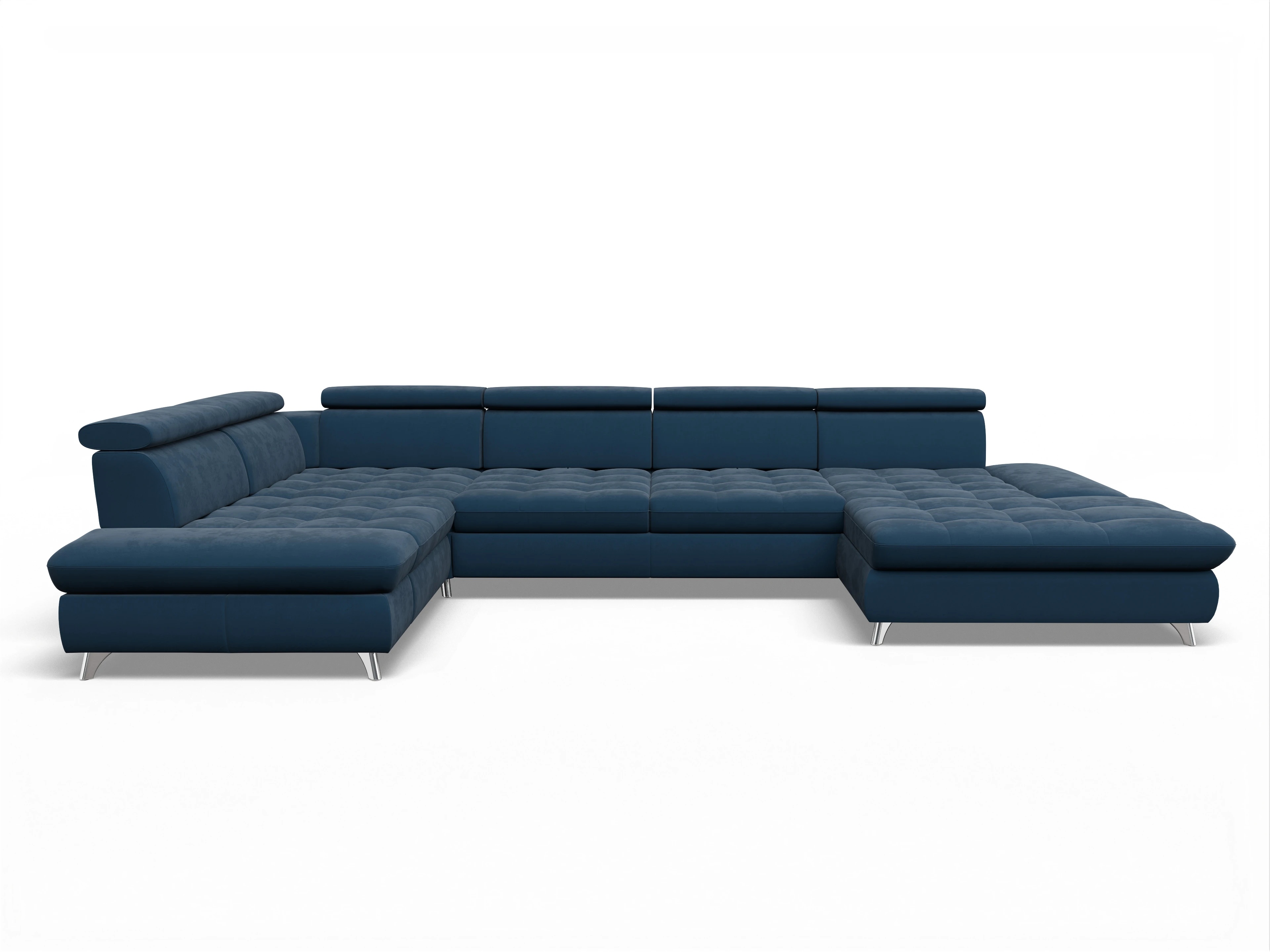 Ansicht des Produktes Memphis Stoff Wohnlandschaft Armlehne links Abschluss offen rechts in Stoff Blau