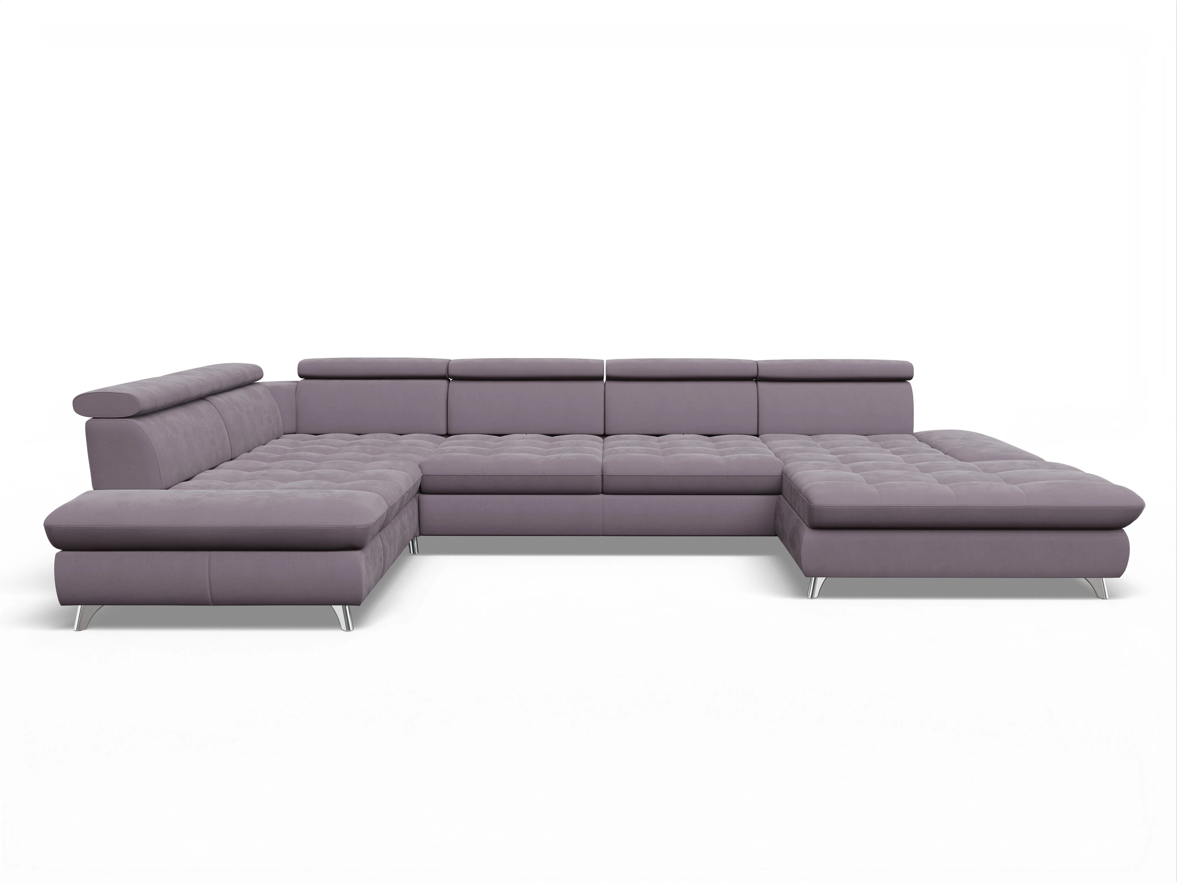 Ansicht des Produktes Memphis Stoff Wohnlandschaft Armlehne links Abschluss offen rechts in Stoff Lila