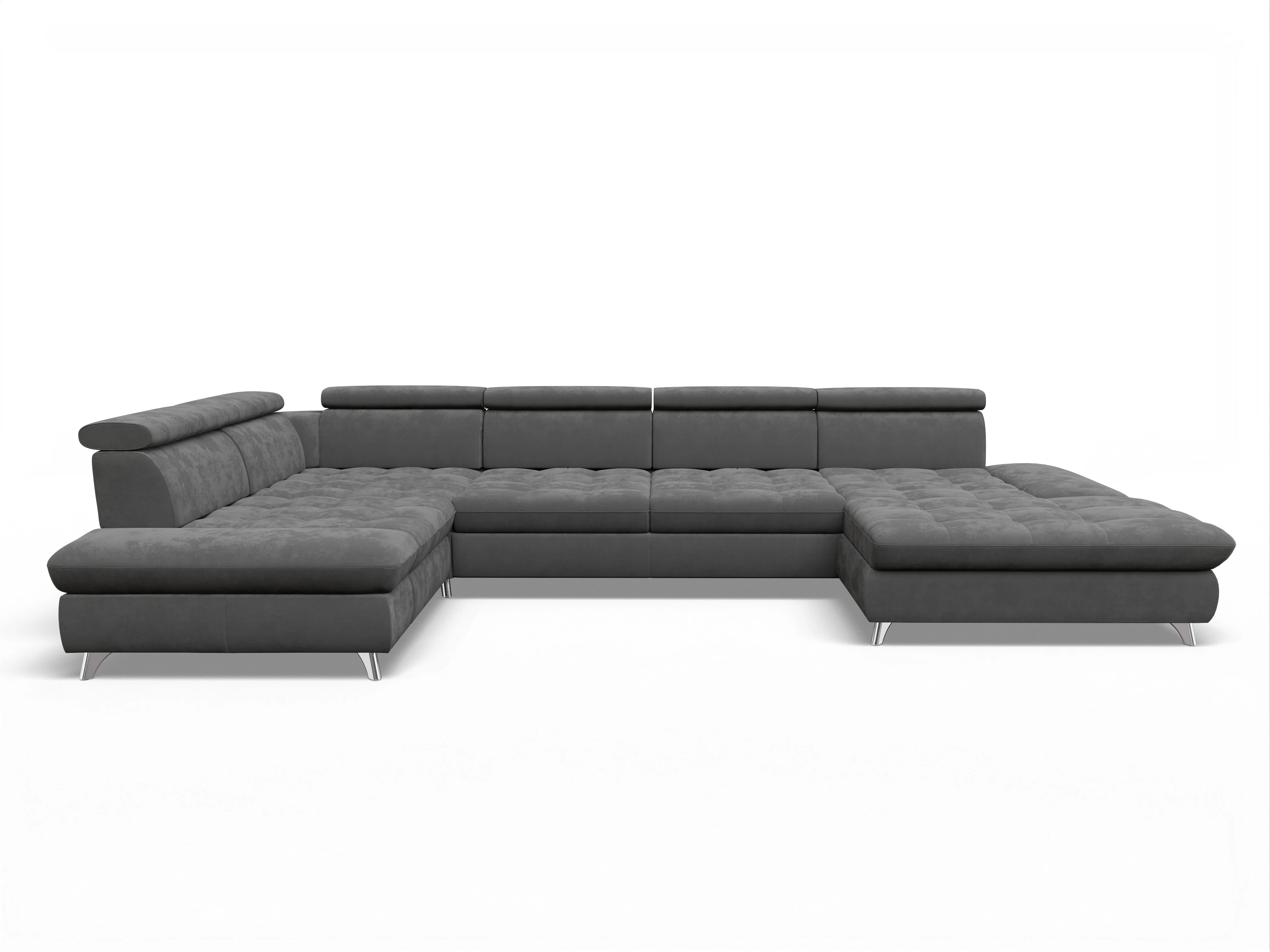 Ansicht des Produktes Memphis Stoff Wohnlandschaft Armlehne links Abschluss offen rechts in Stoff Grau