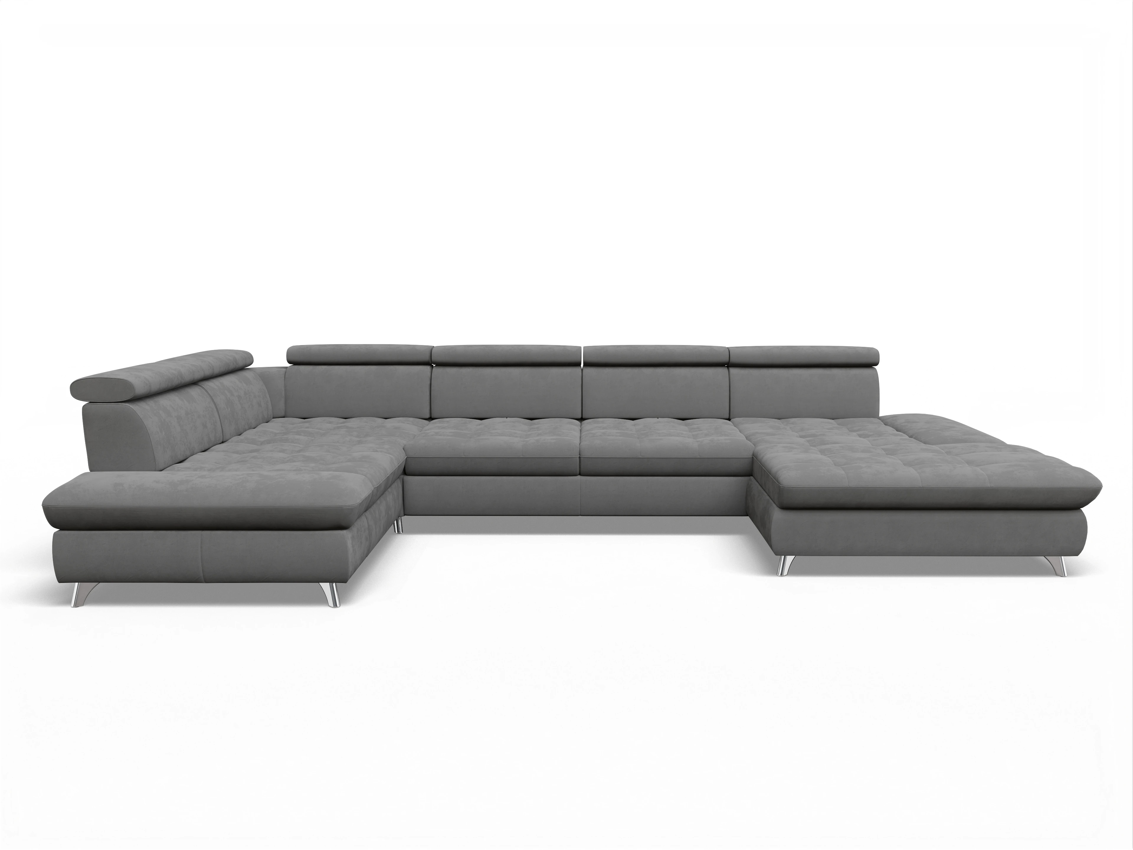 Ansicht des Produktes Memphis Stoff Wohnlandschaft Armlehne links Abschluss offen rechts in Stoff Grau