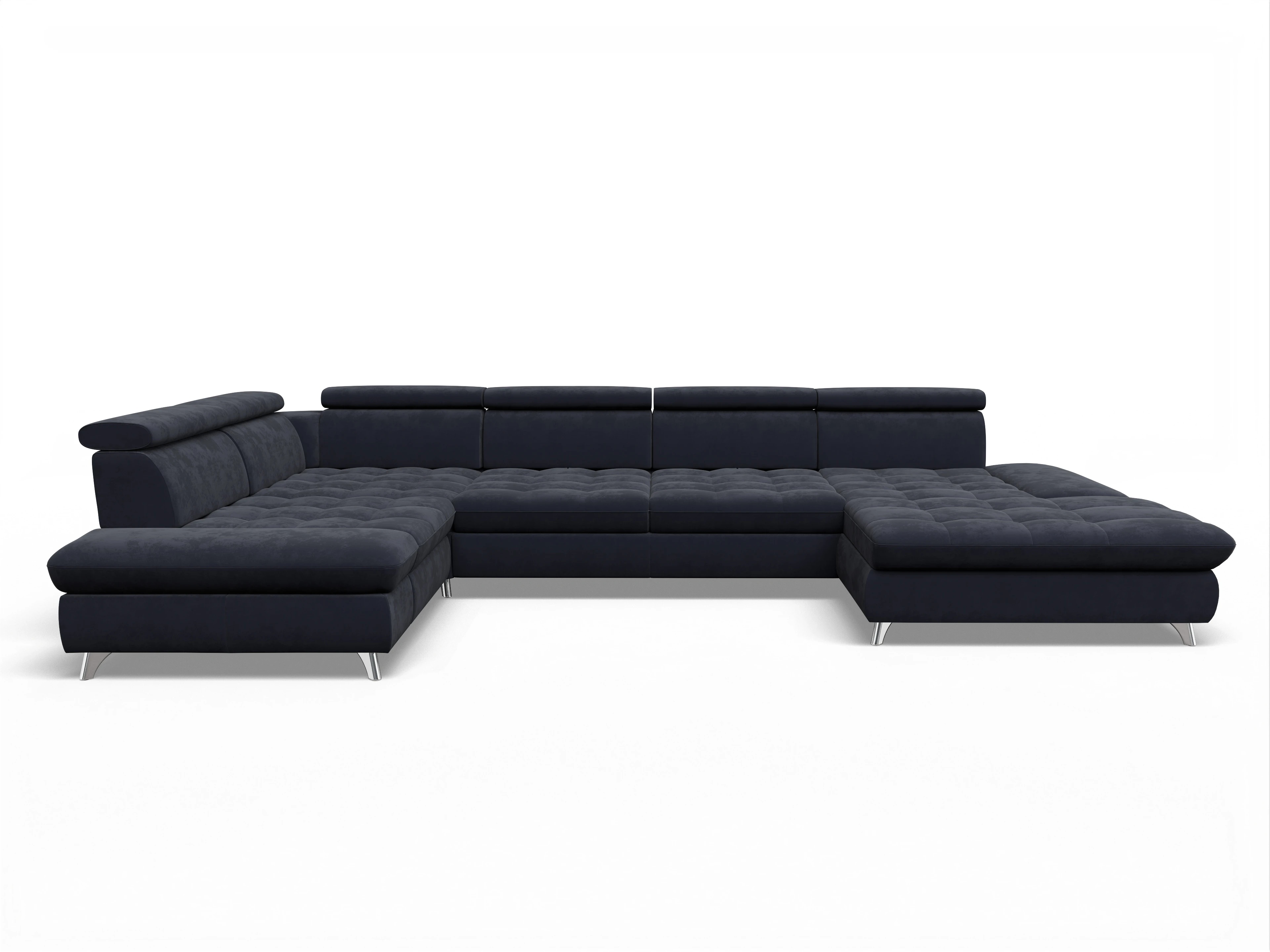 Ansicht des Produktes Memphis Stoff Wohnlandschaft Armlehne links Abschluss offen rechts in Stoff Blau